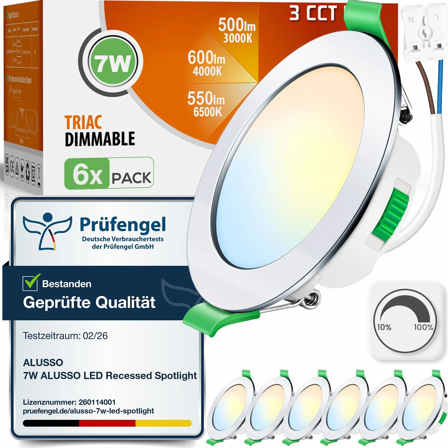 ALUSSO Oświetlenie LED Spot Sufitowy 230V 7W 3000K-6500K IP44 Regulowane Chrom 6szt