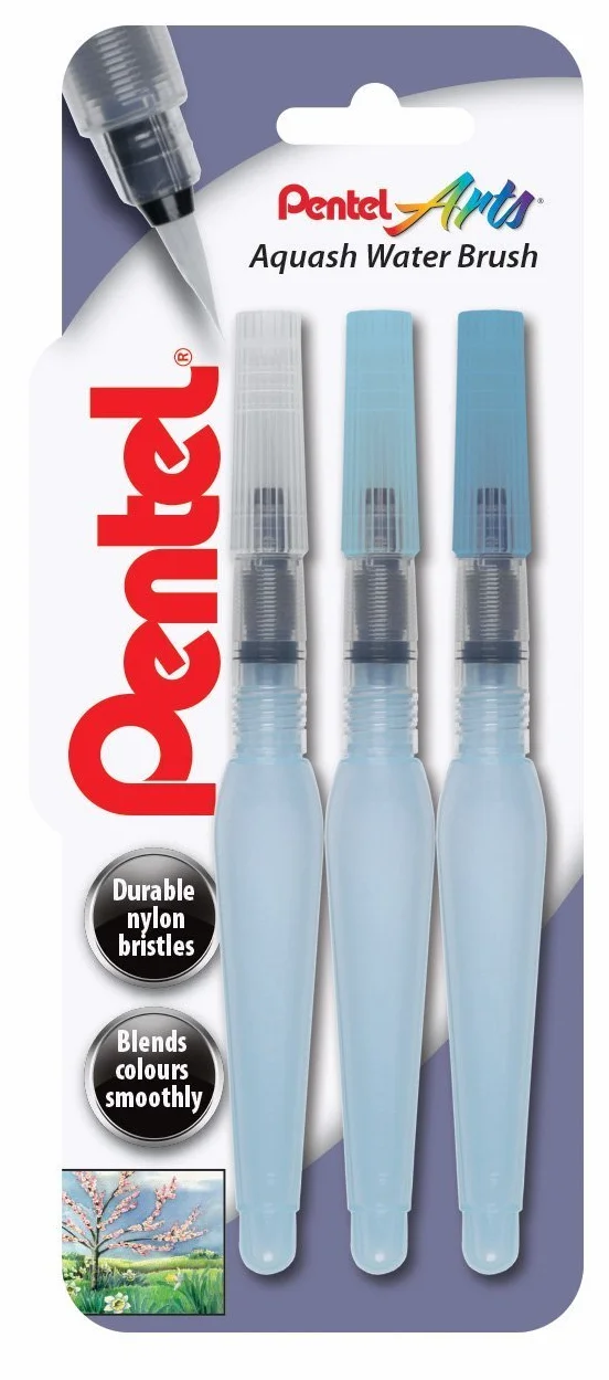 Pentel Water Brush pędzel wodny okrągły zestaw drobny średni szeroki