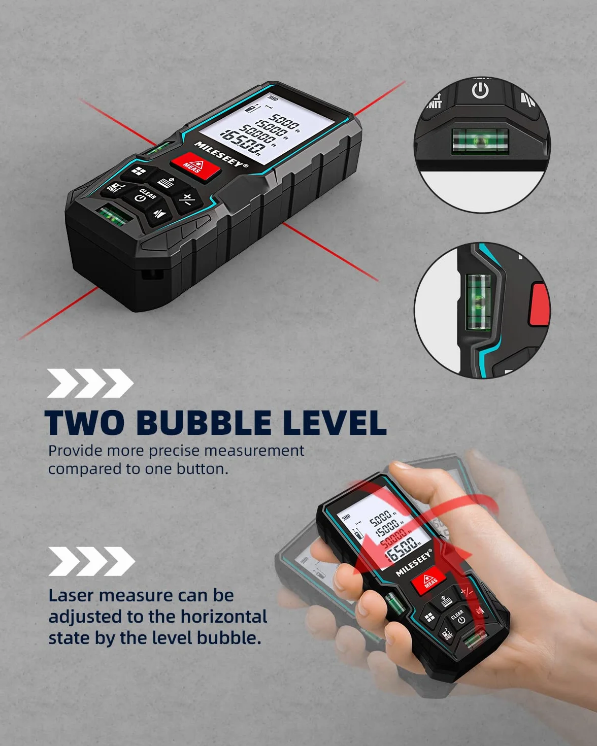 MiLESEEY Dalmierz laserowy D5T-50M 50m dokładność ±2mm podświetlany ekran LCD