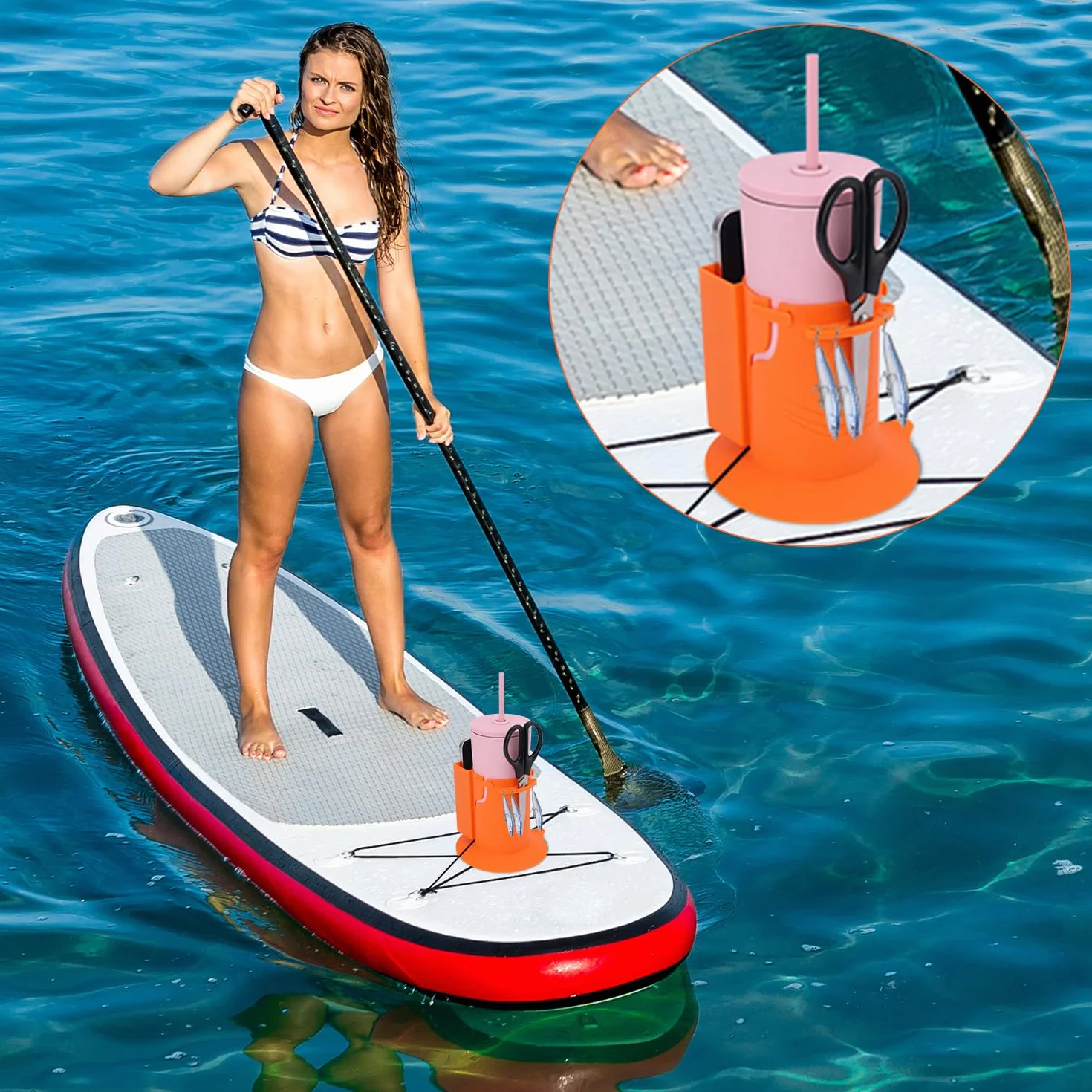 Uchwyt na Kubek do Deski Wioslowej, Wielofunkcyjny Uchwyt na Napoje do Kajaka Uniwersalny Uchwyt na Butelke z Woda do Deski Surfingowej do Zewnatrz Lodzi Rybackiej (Pomaranczowy)