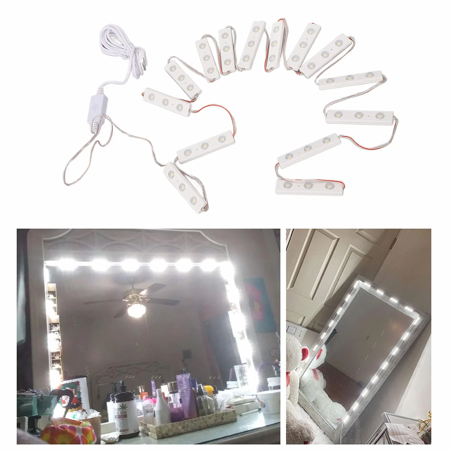 Led Vanity Mirror Lights 10 String Light Bars Ultra Bright White LED, ściemnialny Dotykowy Pasek świetlny USB do Makijażu Lustro 14 strun