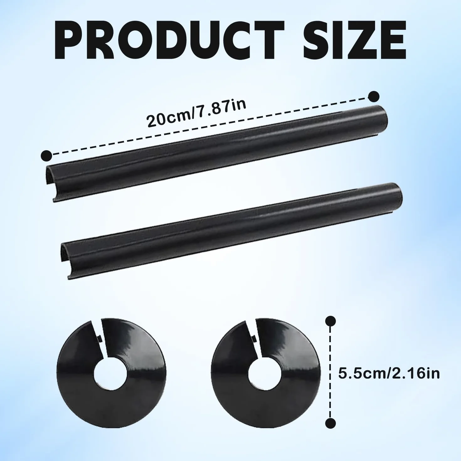 Osłony rur grzejnikowych 15 mm x 200 mm czarne zestaw 2 sztuk