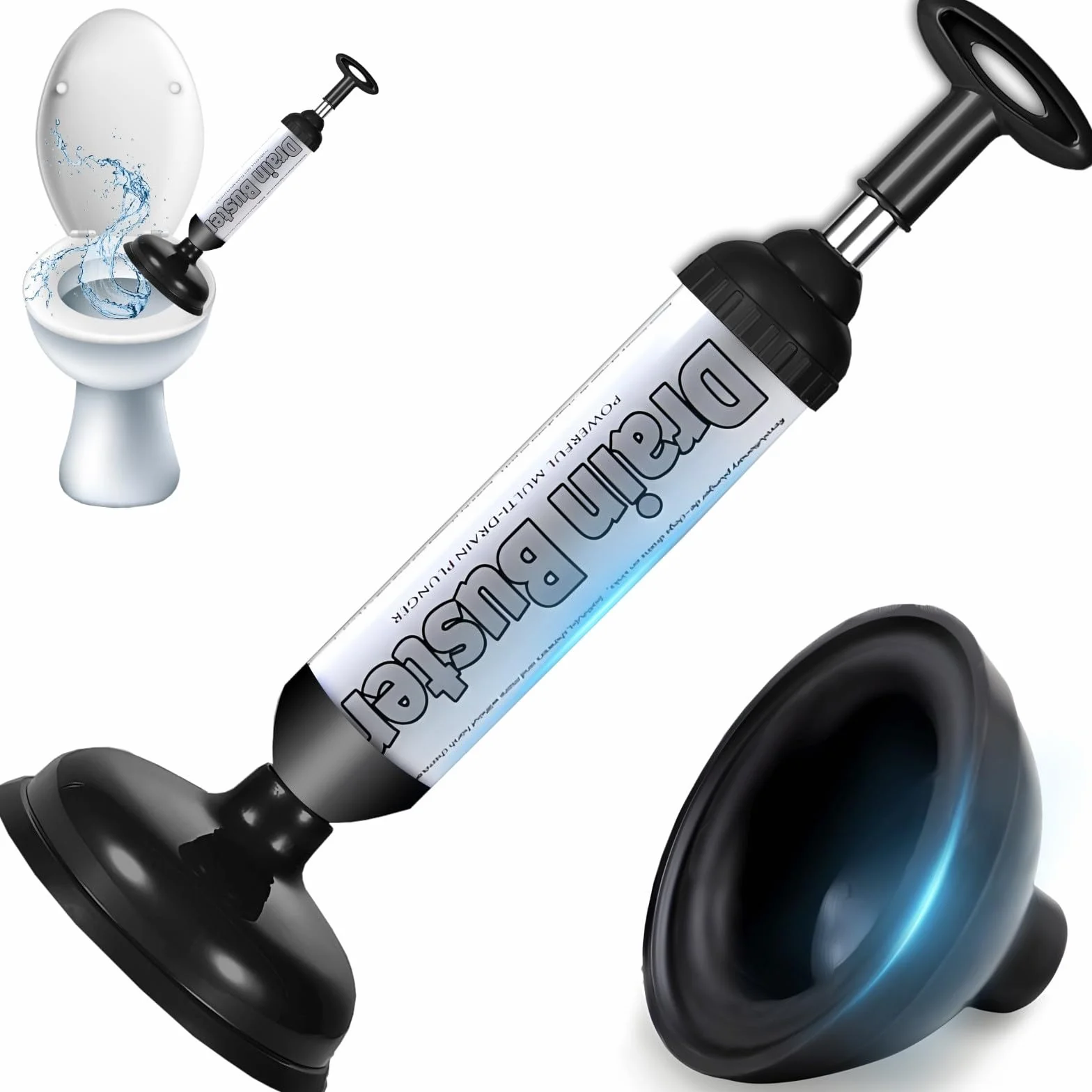 Retoo Przepychacz toaletowy 45cm, przyssawki 15cm/6cm, dzwonek ssący do umywalek