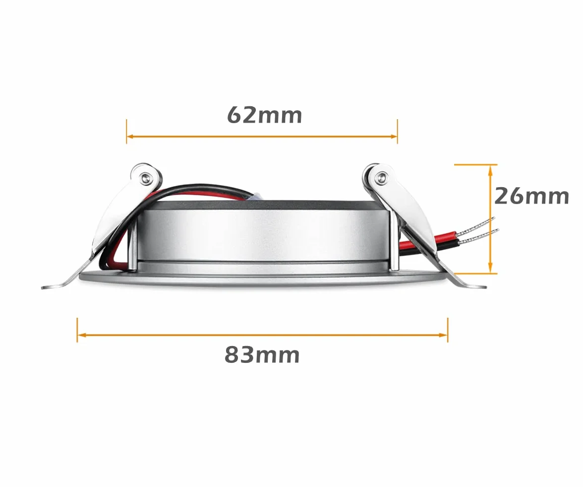 LED Downlight 12V 3W 6000K 285lm 64-74mm do Kampera Łodzi Furgonetki