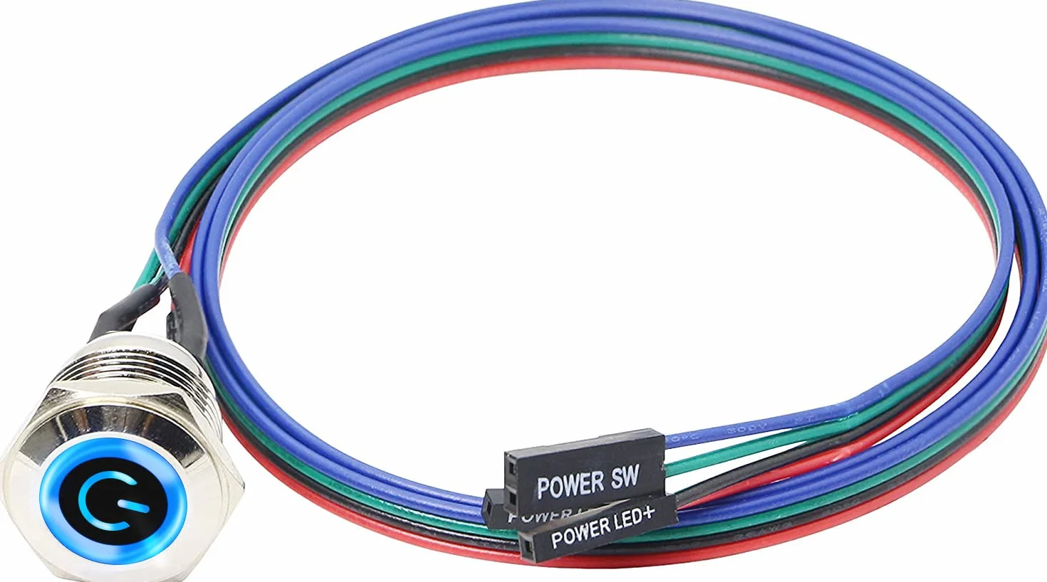 XMSJSIY Przełącznik zasilania PC, metalowy przycisk hosta, komputer host, obudowa PC LED przycisk zasilania ATX zasilanie do komputera DIY 60 cm - 1 szt. (12 mm)