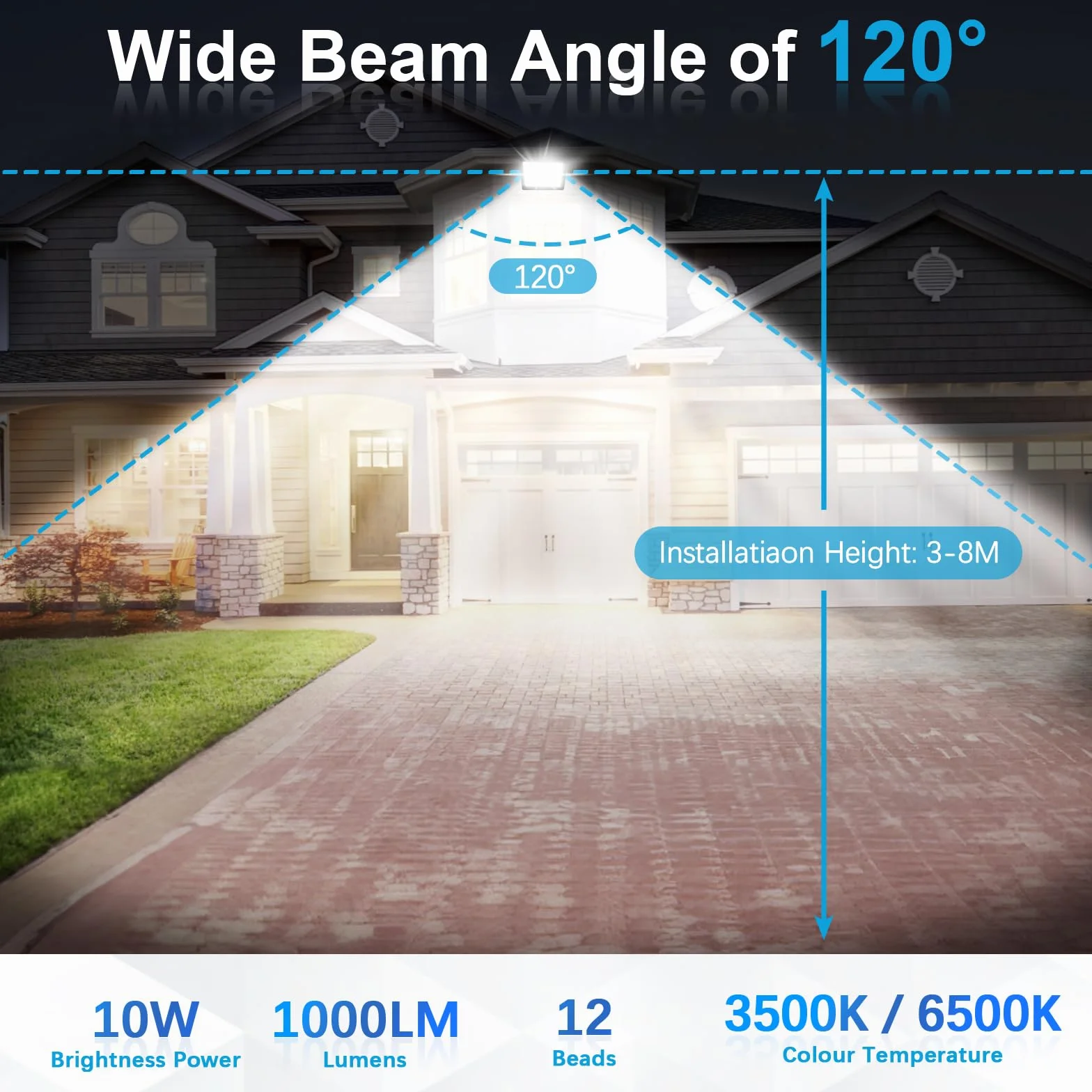 toobettp Reflektor LED 10W 1000LM 6500K IP66 Zimne Białe Światło