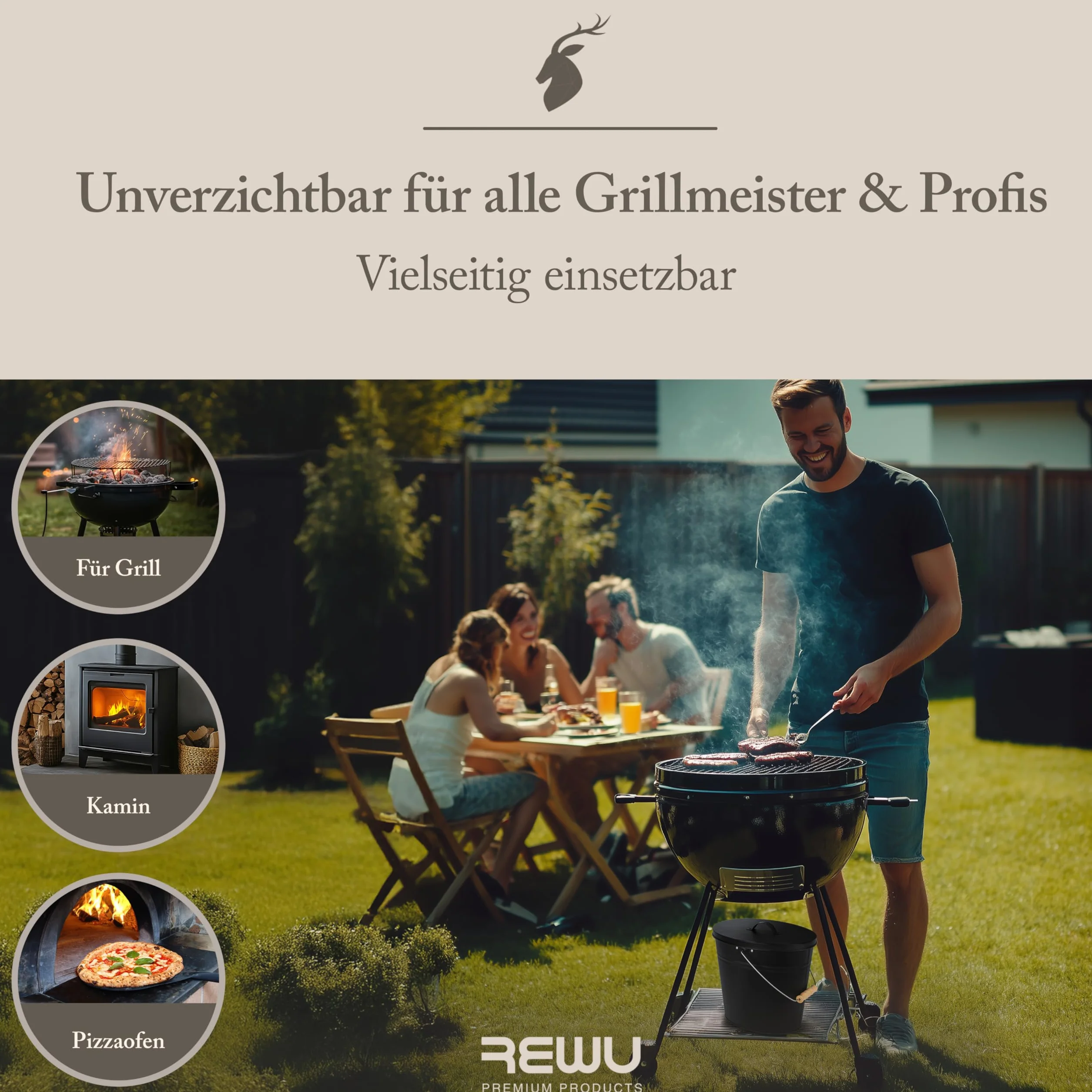 ReWu Stahleimer Ascheeimer Mehrzweckeimer oval mit Deckel für heiße Glut und Asche - Größe 15 l - Kohleeimer Kamineimer in matt schwarz