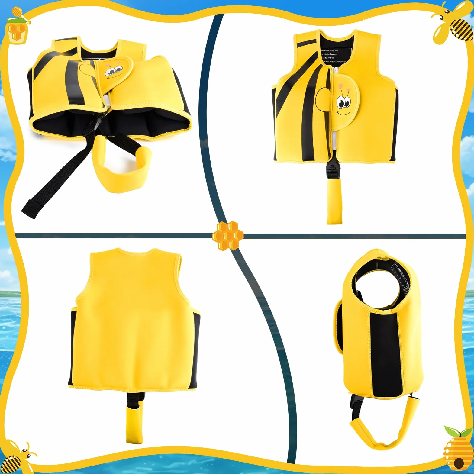 Fuqiduo Pomoc pływacka i treningowa z neoprenu i EPE - z regulowanym pasem krocznym dla dziewczynek/chłopców, sporty wodne (M/3-6yrs/19-30kg)