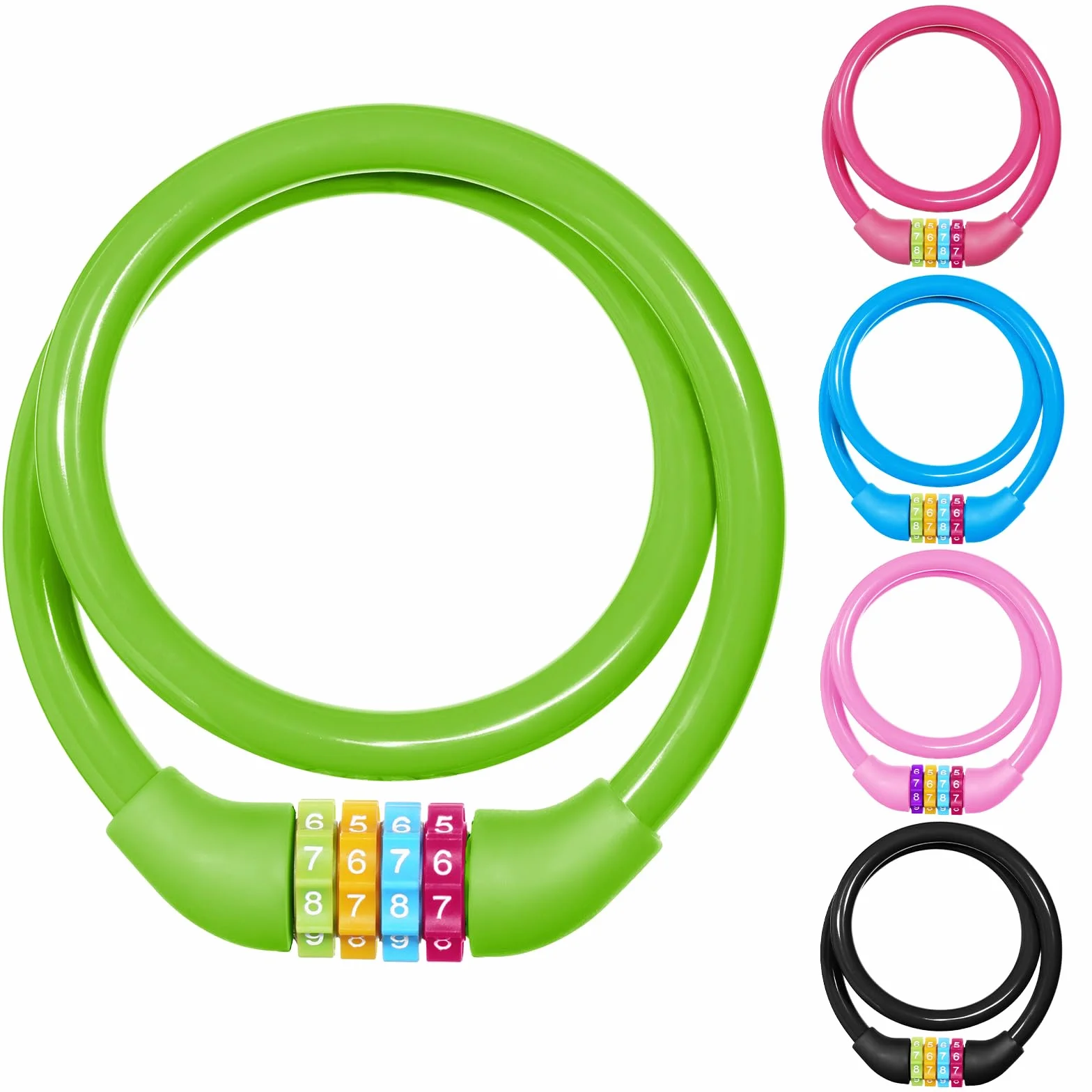 Ainiv Bike Lock, 65cm antykradzieżowa blokada rowerowa, blokada kablowa z 4-cyfrowym inteligentnym kodem, kod antykradzieżowy do rowerów, skuterów, motocykli, MTB - zielony