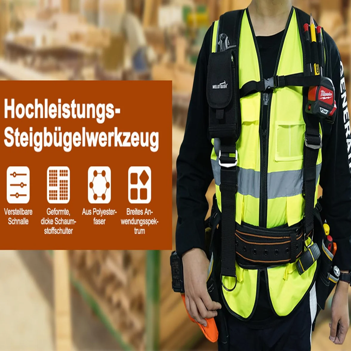 Szelki Y-kowe z kieszeniami na narzędzia, otwór na telefon, dla stolarzy i elektryków