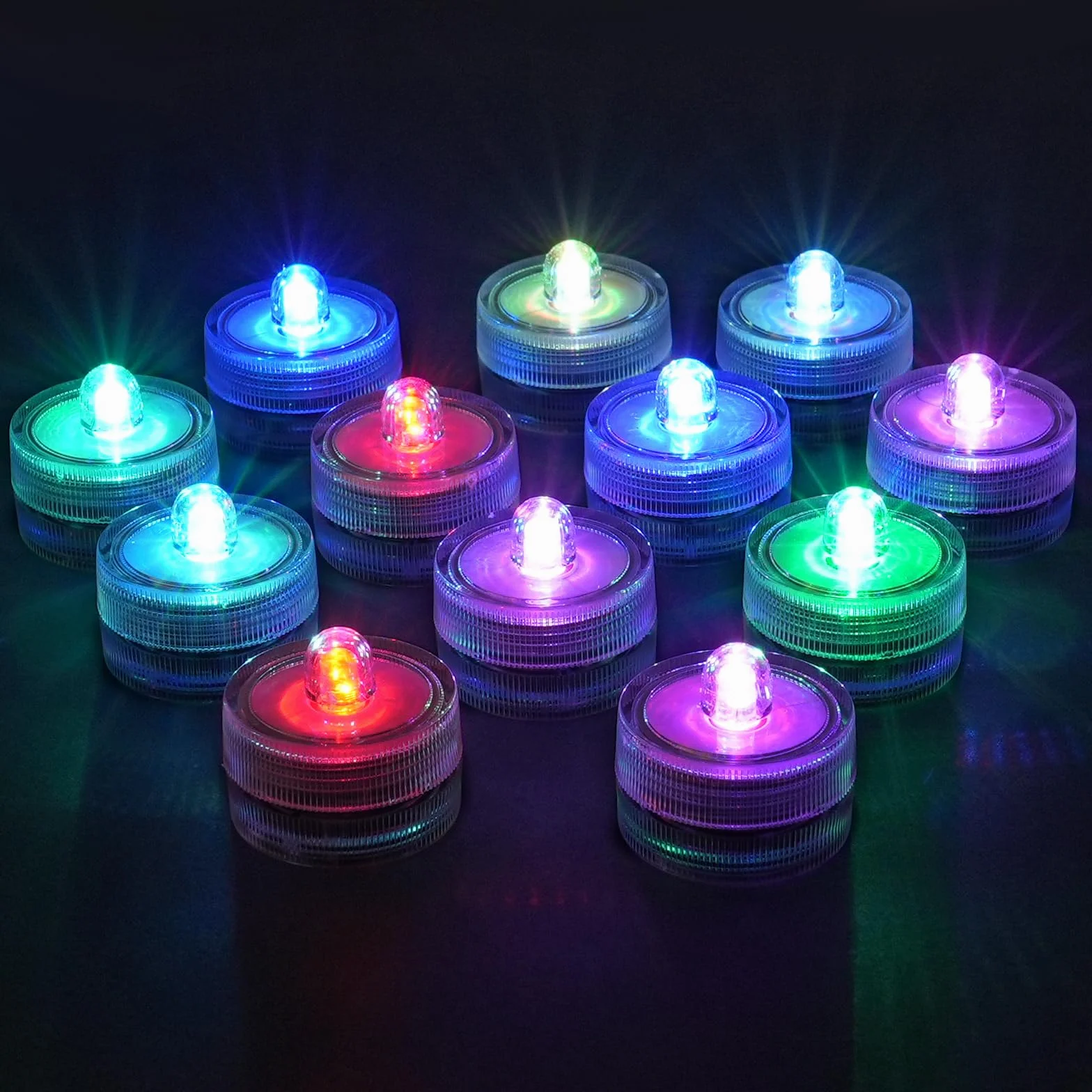 Zatapialne mini lampki LED, 12 sztuk mini świec zatapialnych LED, wodoszczelność IP68, możliwość wymiany wielu kolorów, wodoszczelność na baterie, do stawu, na imprezę, wesele, basen, do ogrodu