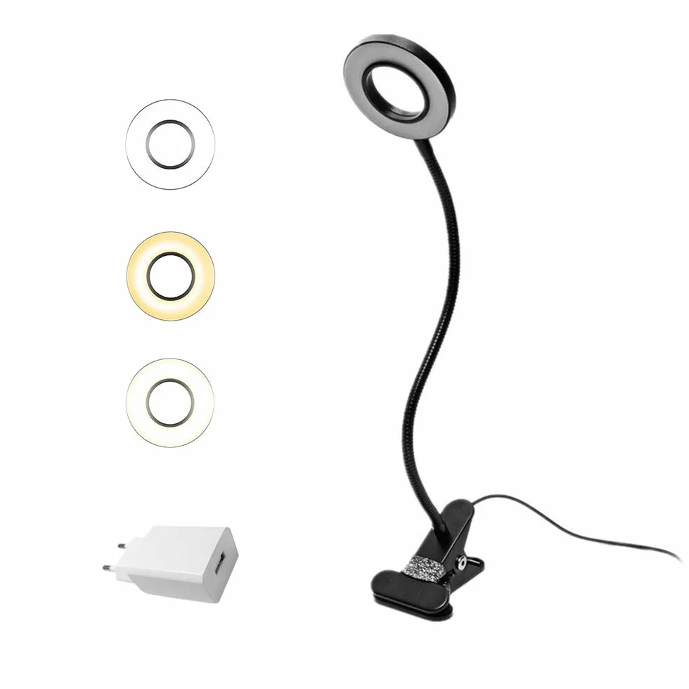 EYOCEAN Lampka do czytania LED z zaciskiem, łabędzia szyja, 3 tryby, 10 poziomów ściemniania