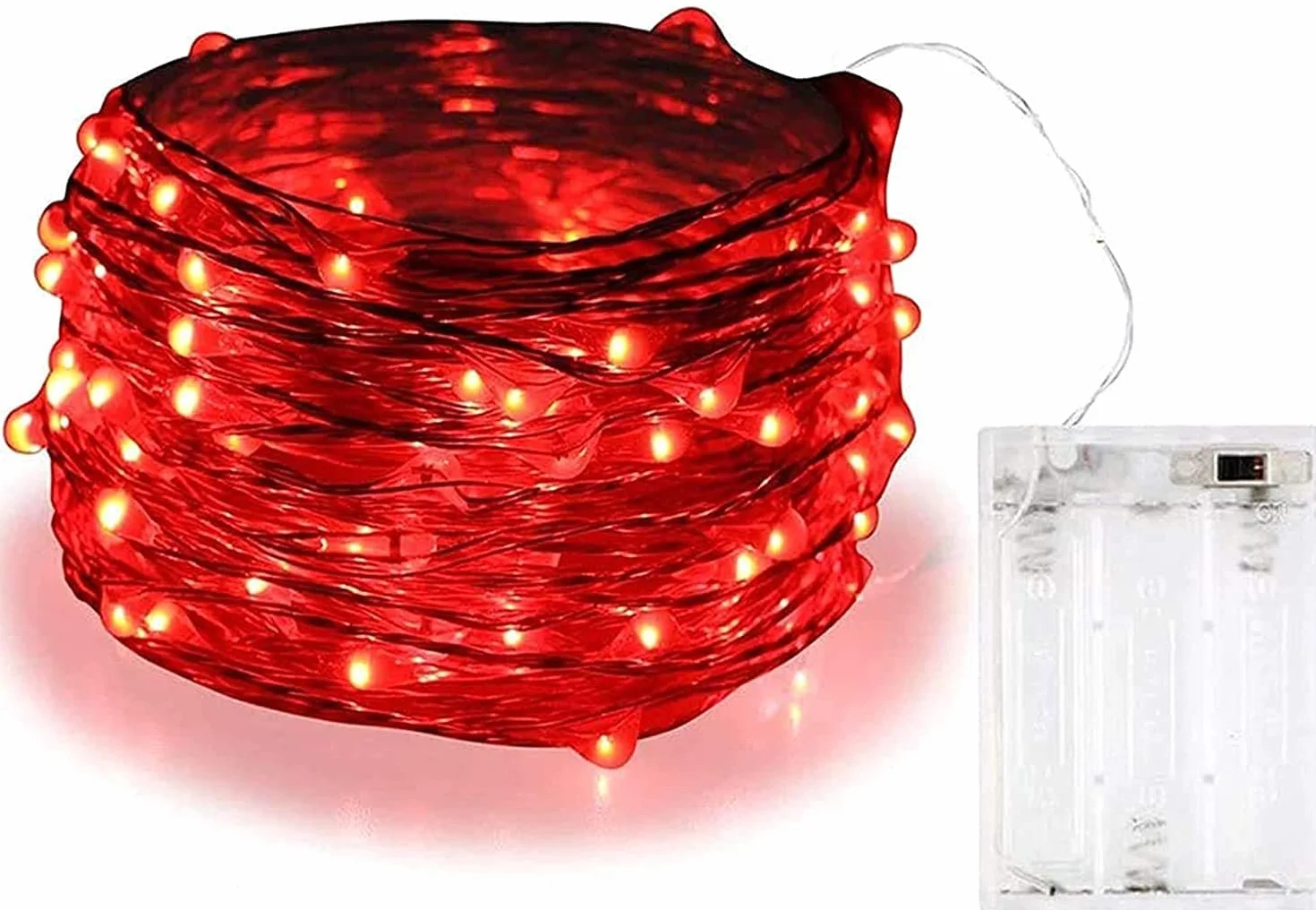 BOLWEO Łańcuch świetlny zasilany bateriami, 3 m, 30 diod LED, czerwony, oświetlenie nastrojowe na Boże Narodzenie, sylwestra, walentynkowe, dekoracja