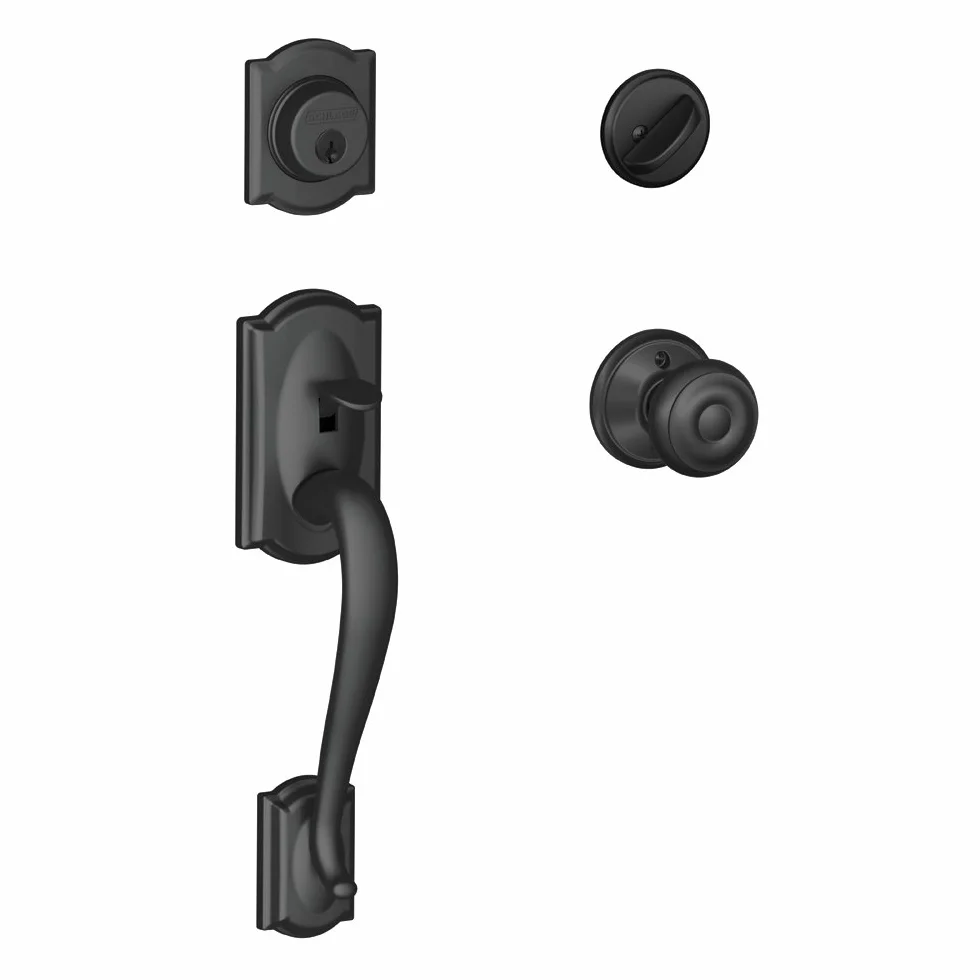 Schlage Lock Company Camelot jednocylindrowy zestaw klamek i gałka matowa czerń F60 CAM 622 GEO