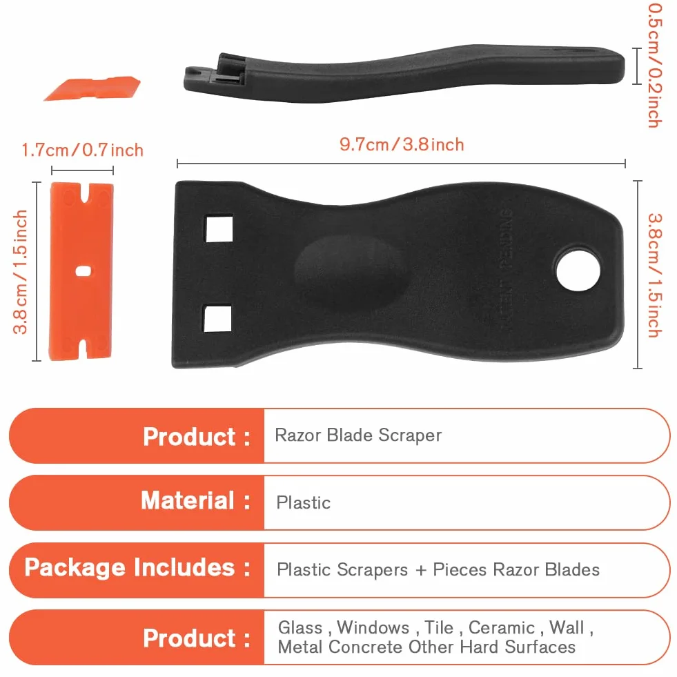 Ainiv Plastic Scraper, Skrobak z 20 wymiennymi ostrzami, Wielofunkcyjny skrobak czyszczący do usuwania naklejek, etykiet, farby, kleju - czarny