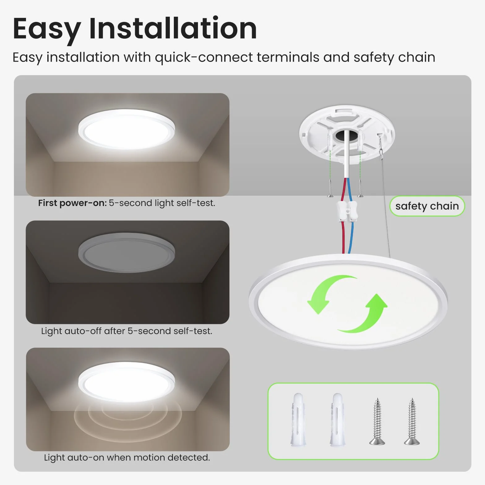 ALUSSO Lampa sufitowa LED z czujnikiem ruchu radarowym, 18 W 3CCT 3000K 4000K 6500K 1600LM, IP44