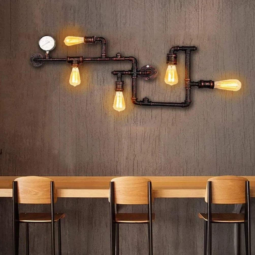 Retro Industrial kinkiet, nostalgia, vintage, lampa ścienna, rura wodna, lampa, 5 x E27, żelazo kute, metal, lampa ścienna, barowa, restauracja, kawiarnia, sypialnia, lampa wisząca, studio, oświetlenie ścienne