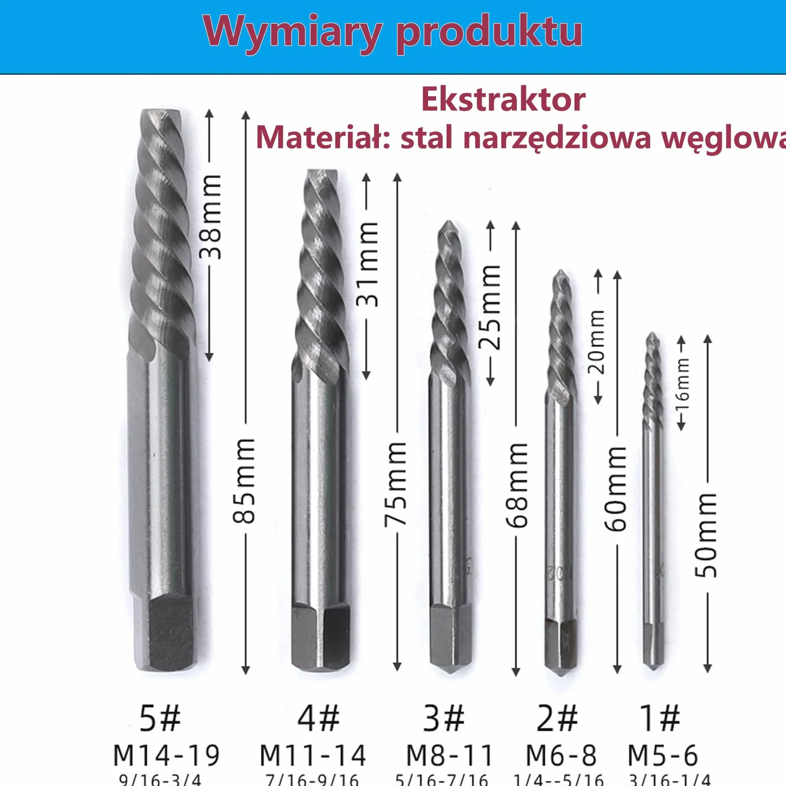 Zestaw wykrętaków do śrub kobaltowych lewoskrętnych – Ekstraktor uszkodzonych śrub do drewna i metalu