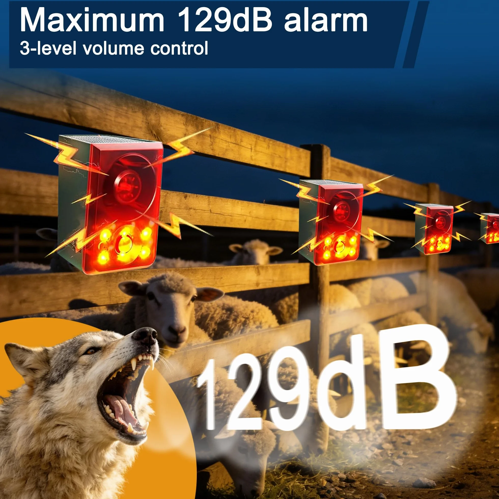 Solarny czujnik ruchu z alarmem, 130 dB, 13 rodzajów dźwięku, z pilotem