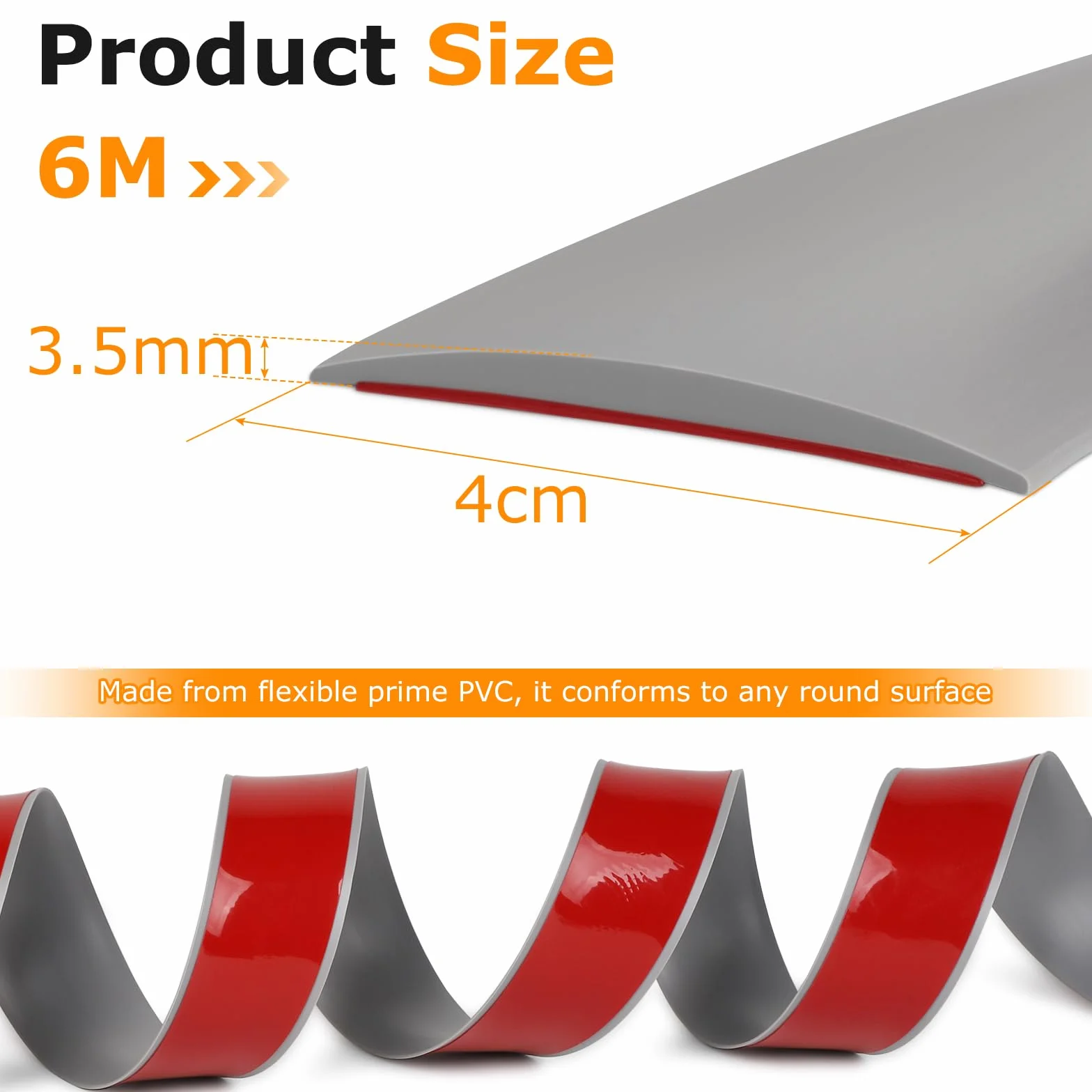 EFUTURETIME listwa przejściowa samoprzylepna 6M 4cm szerokości 3,5mm wysokości PVC szary