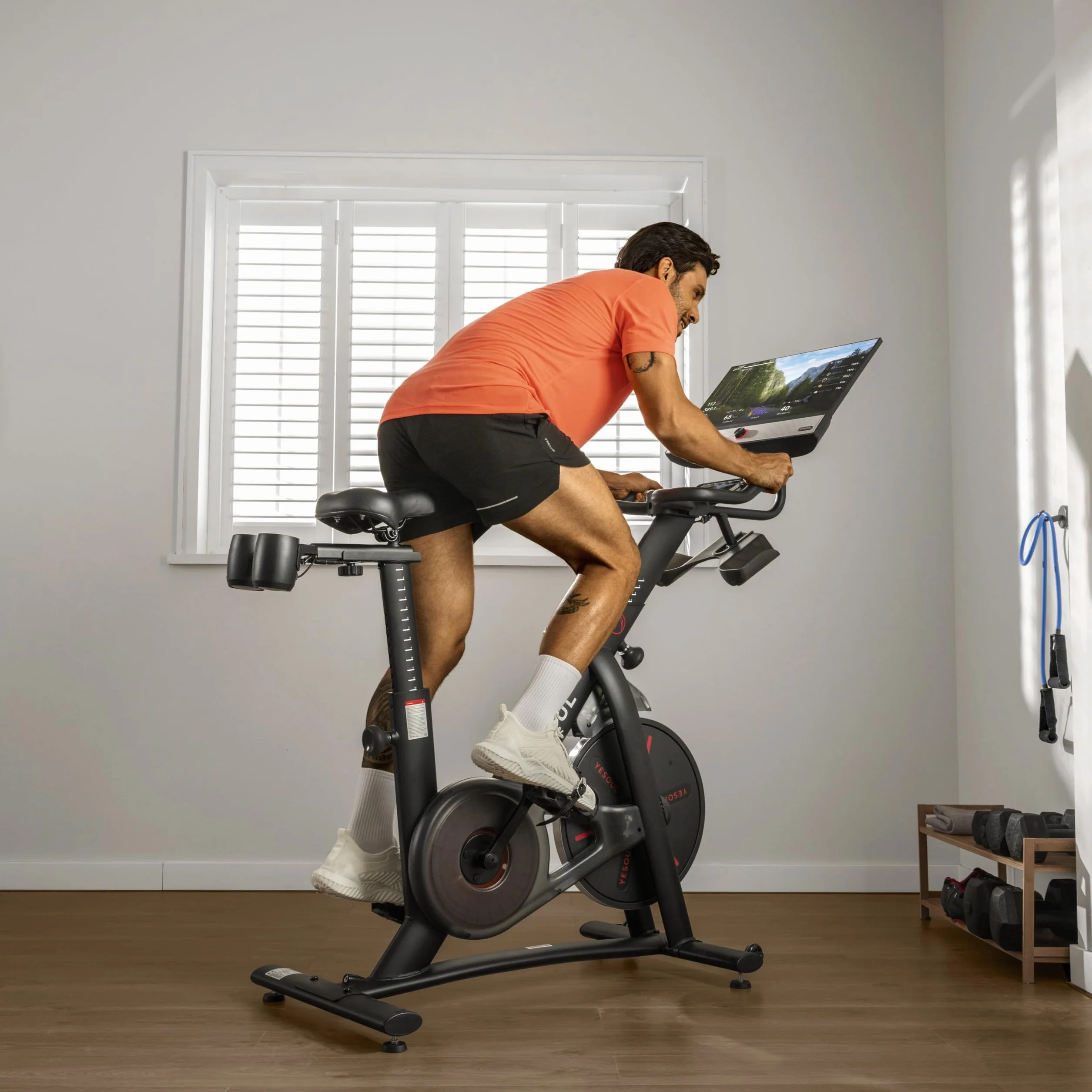 YESOUL BIKE G1M MAX rower treningowy z magnesem, wyświetlacz FHD, 21,5", czarny, obrót o 360°, elektryczny 24 V, rower wewnętrzny, 35 kg, pojemność 137 x 53 x 145 cm