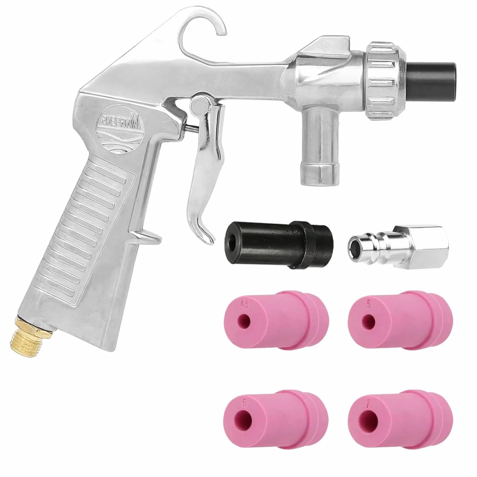 Pistolet do piaskowania sprężonego powietrza z dyszami, czarna metalowa dysza, złączka ze stali nierdzewnej
