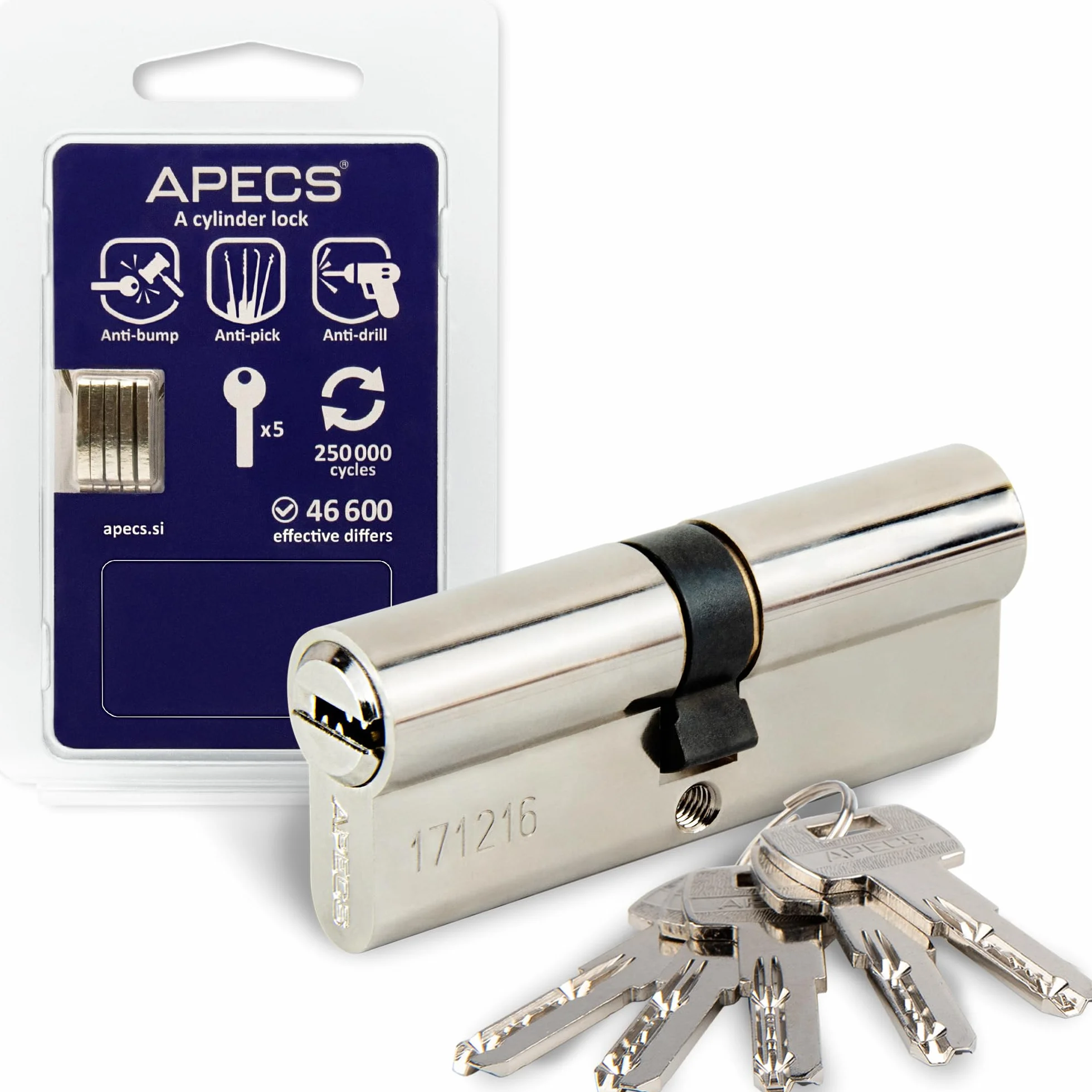 APECS Zamek bębenkowy cylinder profilowy 70 (30/40) mm z 5 kluczami SM-70