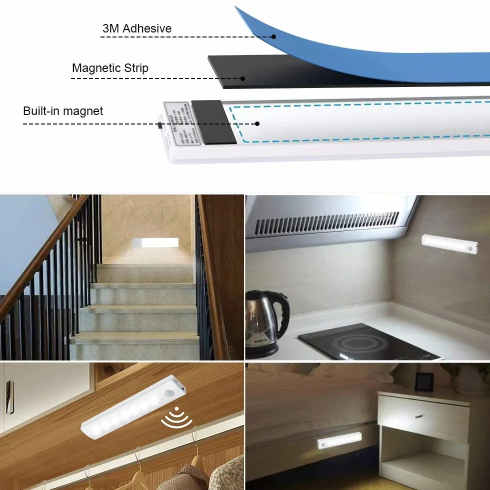 Vicloon Lampka LED z czujnikiem ruchu i światła, ładowalna, magnetyczna, 3 sztuki