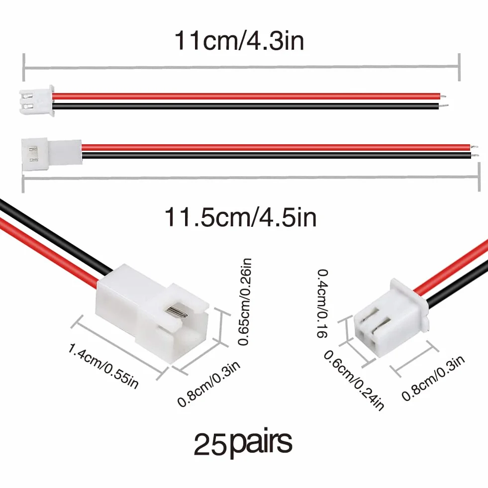 YIXISI 25 Par JST XH 2.54mm 2-pinowe Złącze Wtykowe Micro 10cm 22AWG Przewód Silikonowy