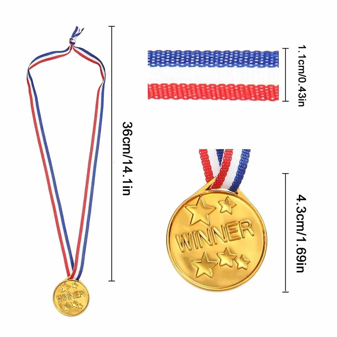 15 monet medali, medal dla dzieci, plastikowy złoty medal z wstążkami na szyję, złoty medal dla dzieci, medal zwycięzcy na zawody tematyczne na dzień sportu