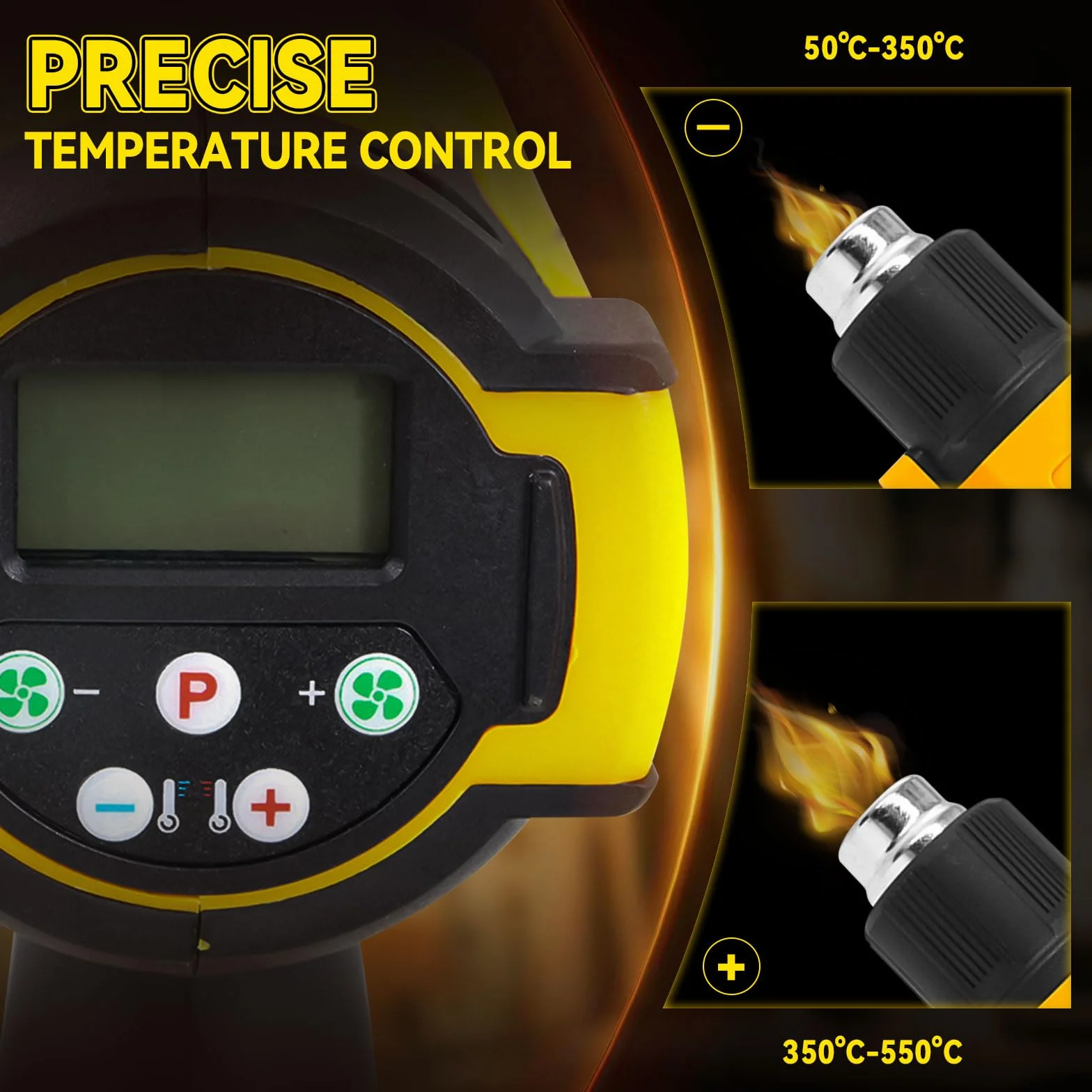 Bezprzewodowa opalarka Dewalt 20 V 50℃-550℃ z cyfrowym wyświetlaczem, regulowana temperatura, 5 dysz