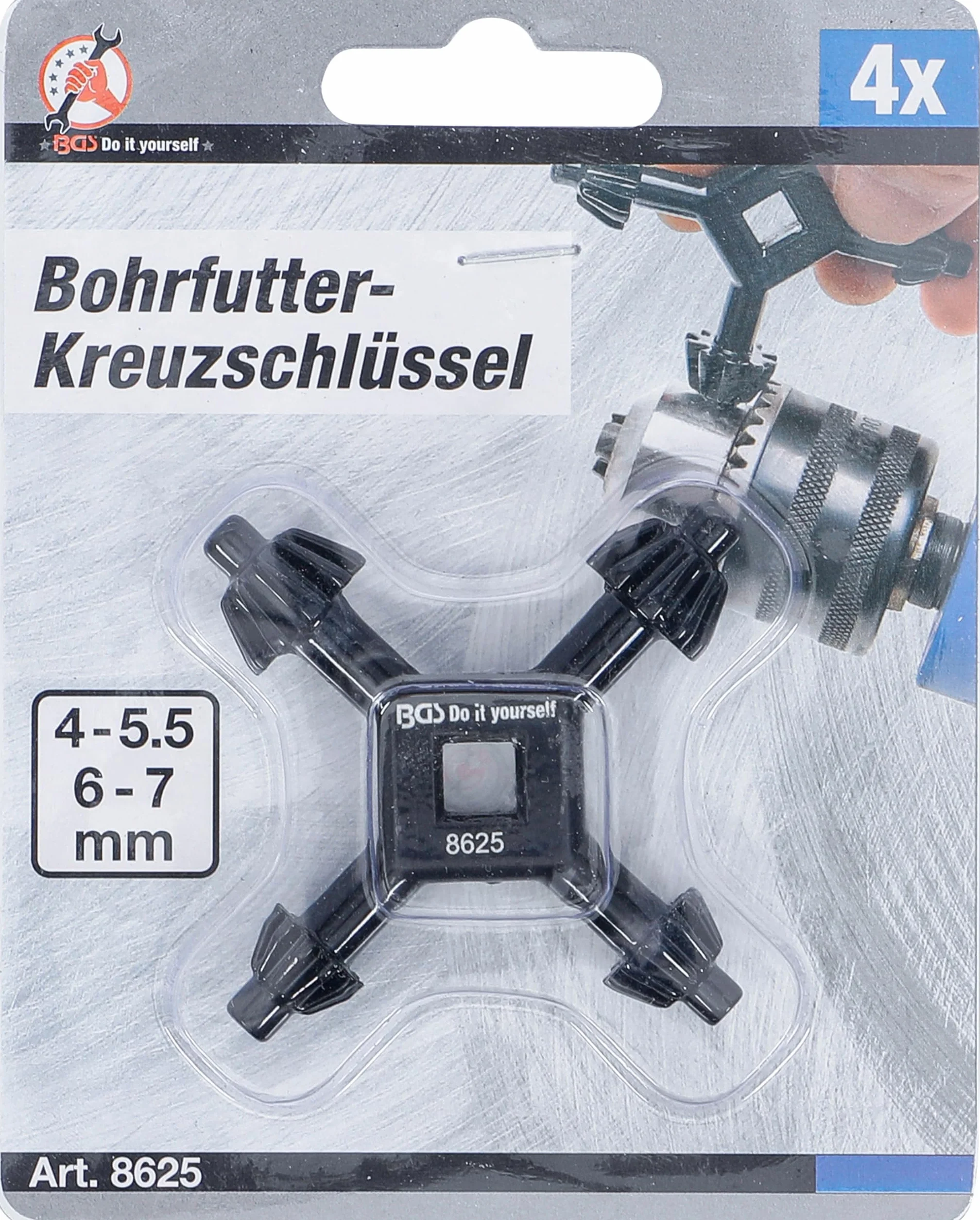 BGS Klucz krzyżakowy do uchwytów wiertarskich Ø 4-7 mm