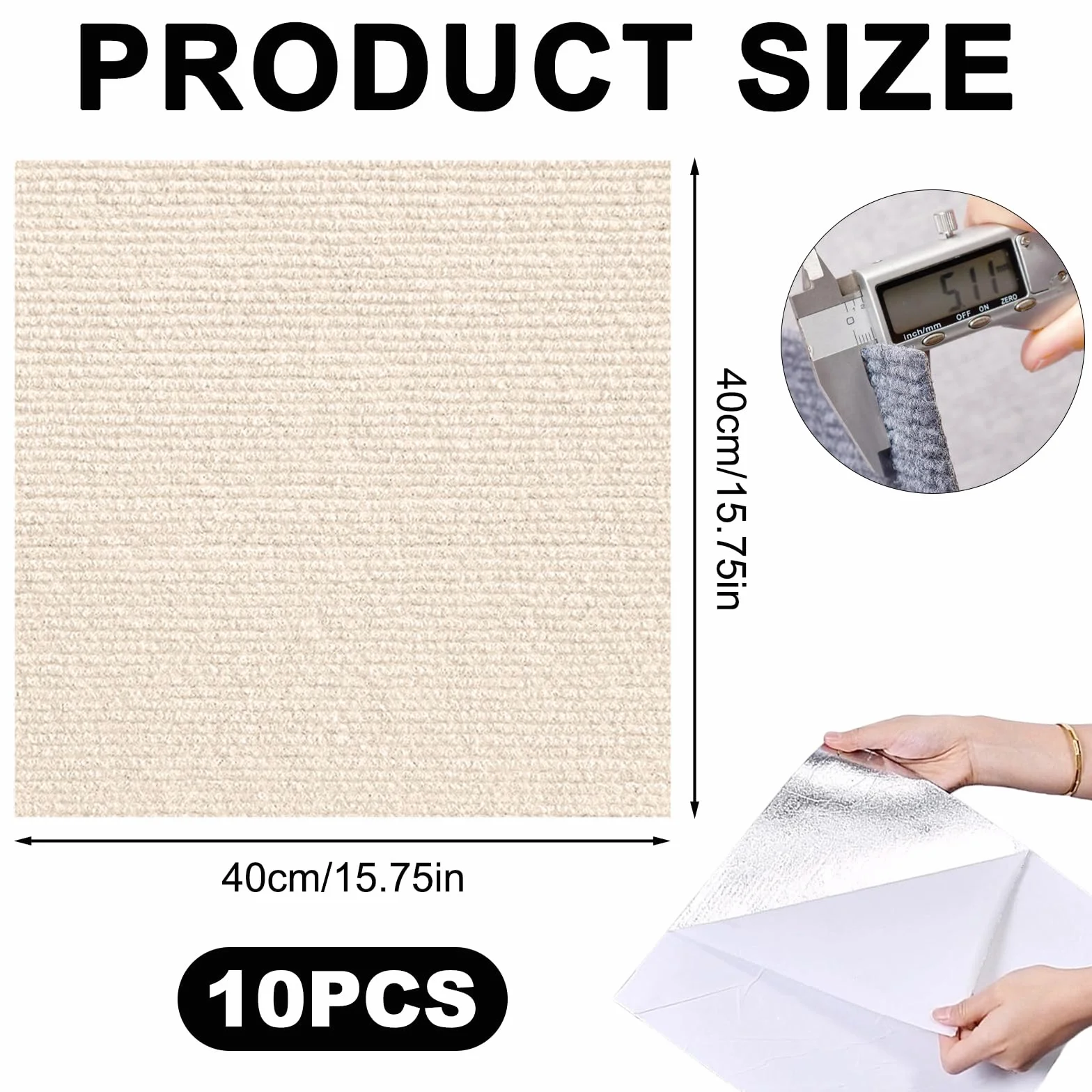 10 sztuk samoprzylepnych mat dywanowych, 40 x 40 cm, płytki dywanowe 1,6 m², wykładzina podłogowa, płytki do przycinania do biura, hotelu, mieszkania, domu, sypialni, jasnobrązowe