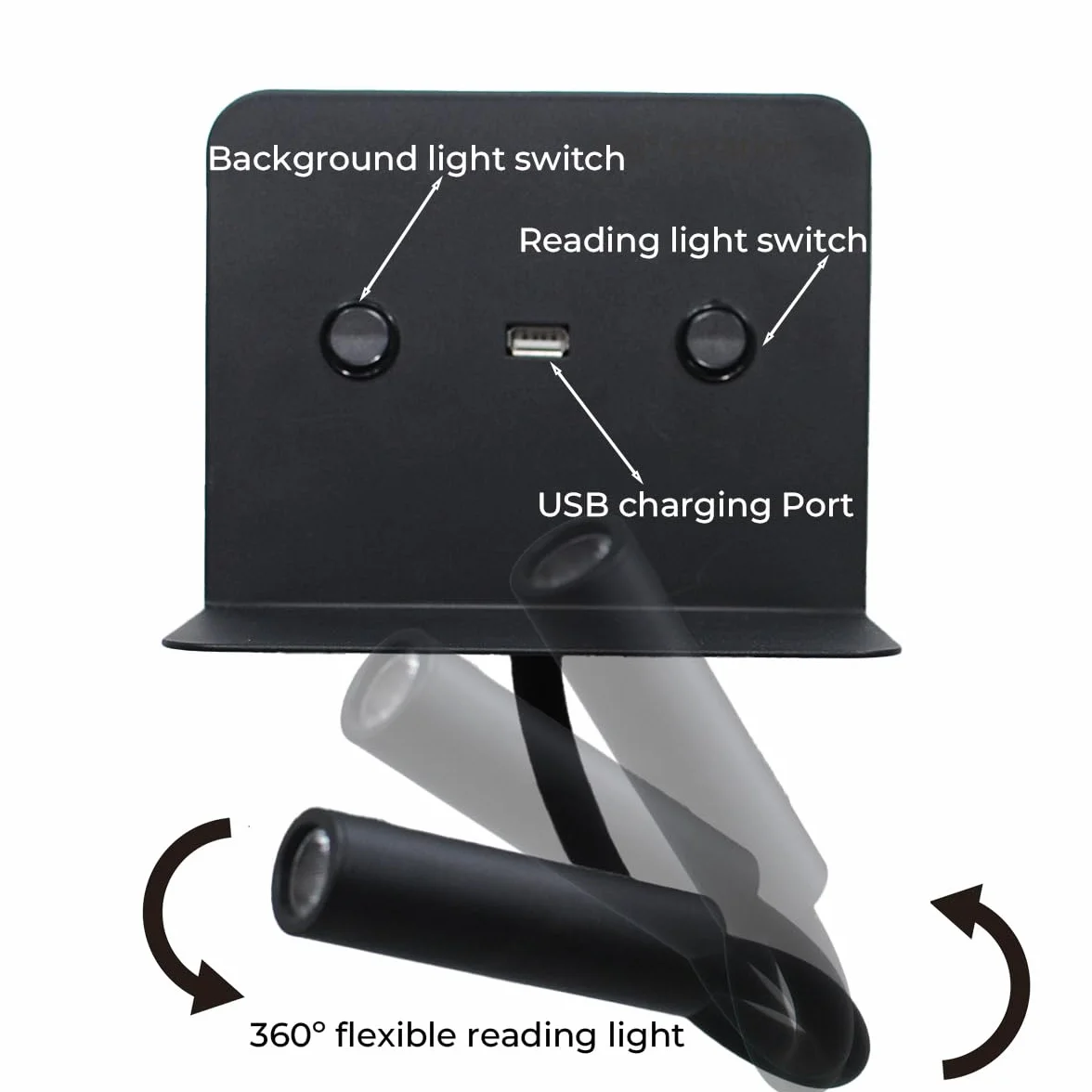 Alpinaluz Czarna lampa do czytania LED z stacją ładującą USB 3W Flexo 6W