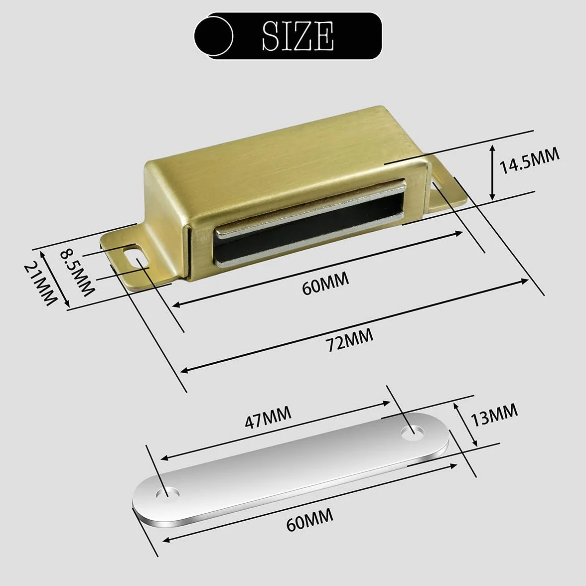 Zatrzaski magnetyczne ze stali nierdzewnej 72 mm złoty 4 sztuki