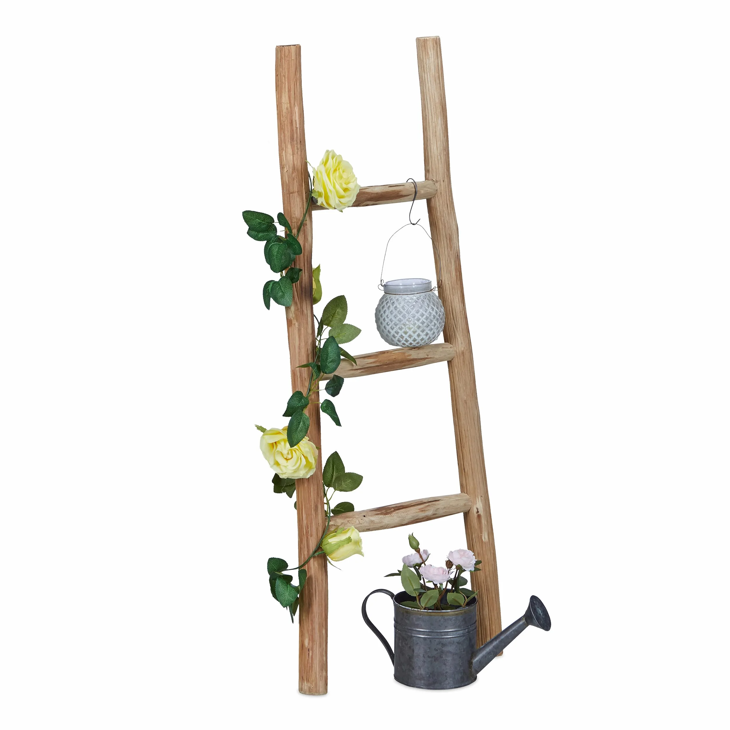 Relaxdays Drabina dekoracyjna drewniana 90 cm 3 szczeble kasztan naturalna