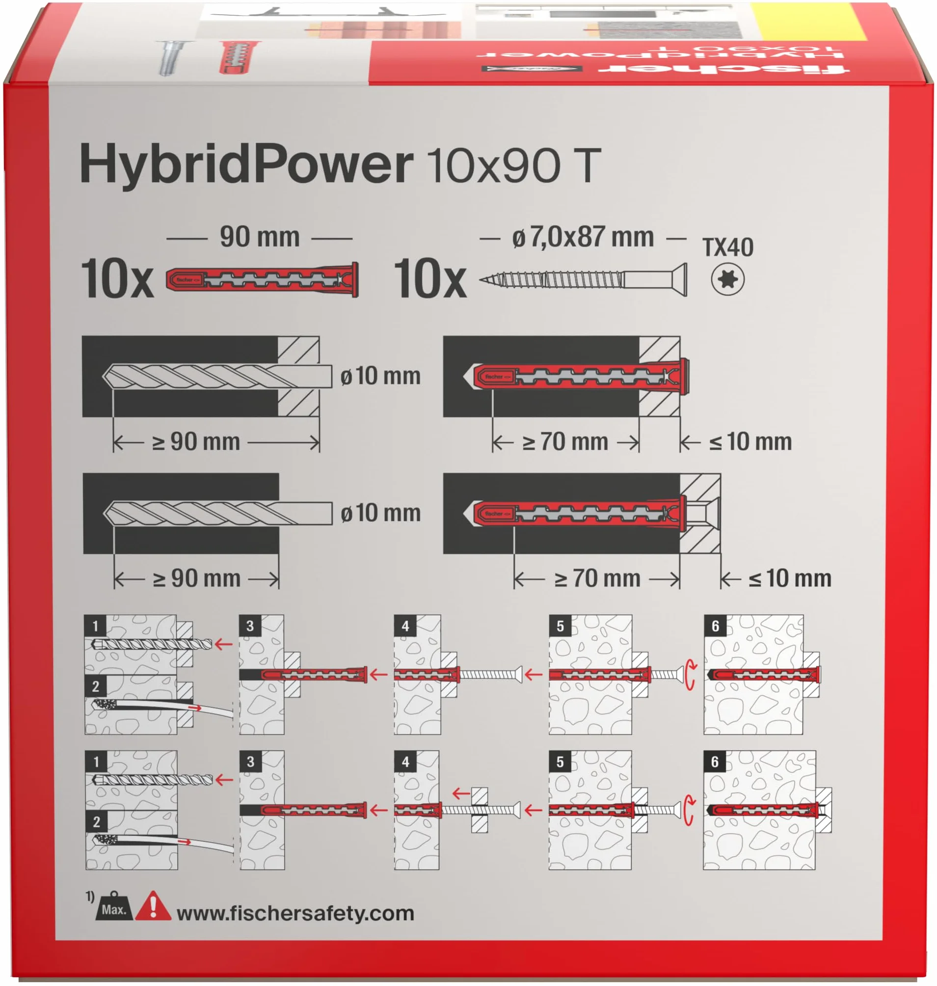 Fischer HybridPower 10 x 90 T kołki rozporowe uniwersalne do betonu i murów