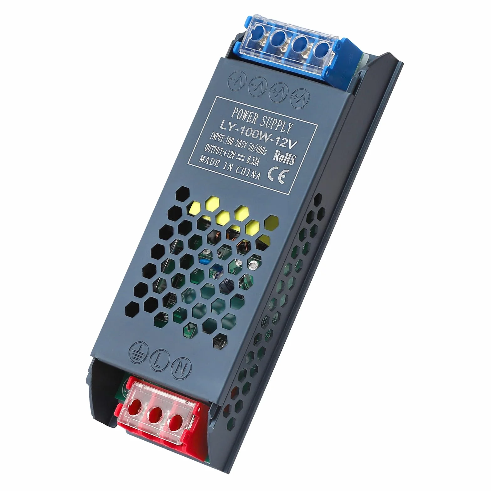 DAWRIS Transformator LED 12 V 100 W, Sterownik zasilacz, 230 V na 12 V, Impulsowy, 8,3 A, AC 230 V na DC 12 V, Kompaktowy, Ekstremalnie napięty, Cienki