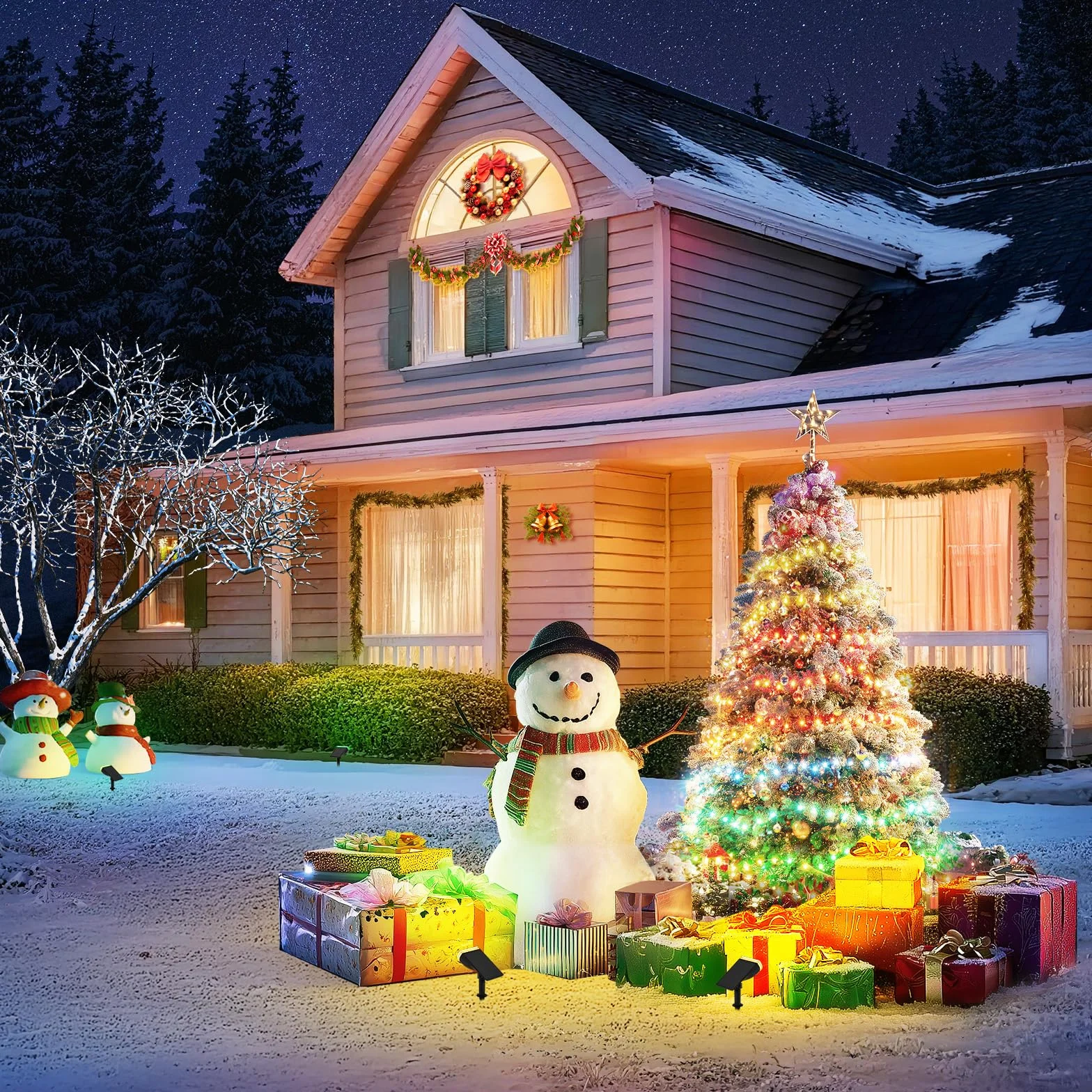 Linkind Solarny reflektor zewnętrzny LED RGB IP67 wodoodporna lampa ścienna 2-pak