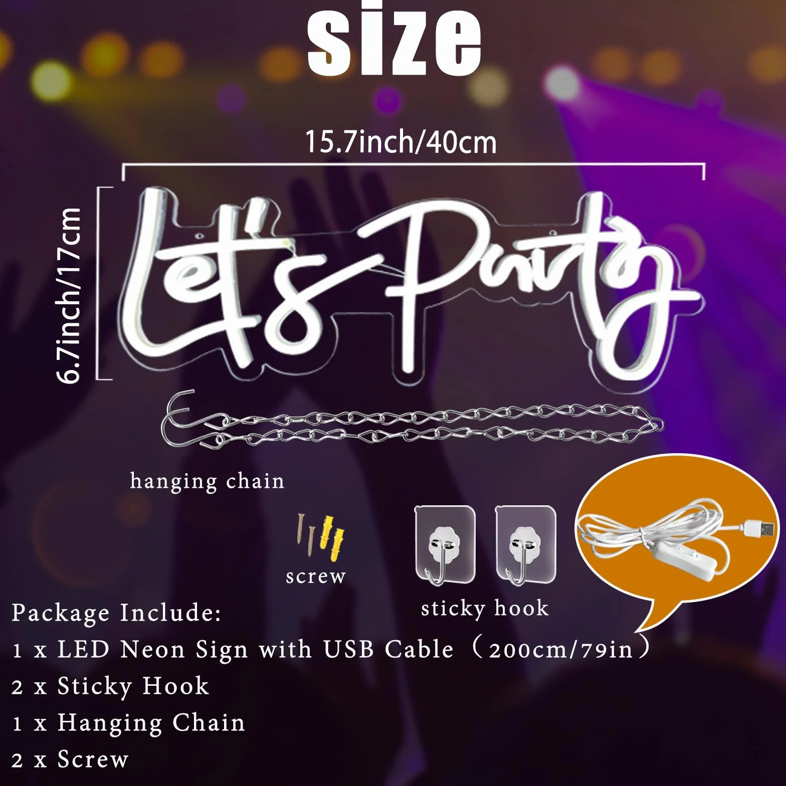 Let's Party neonowy znak świetlny LED dekoracja ścienna