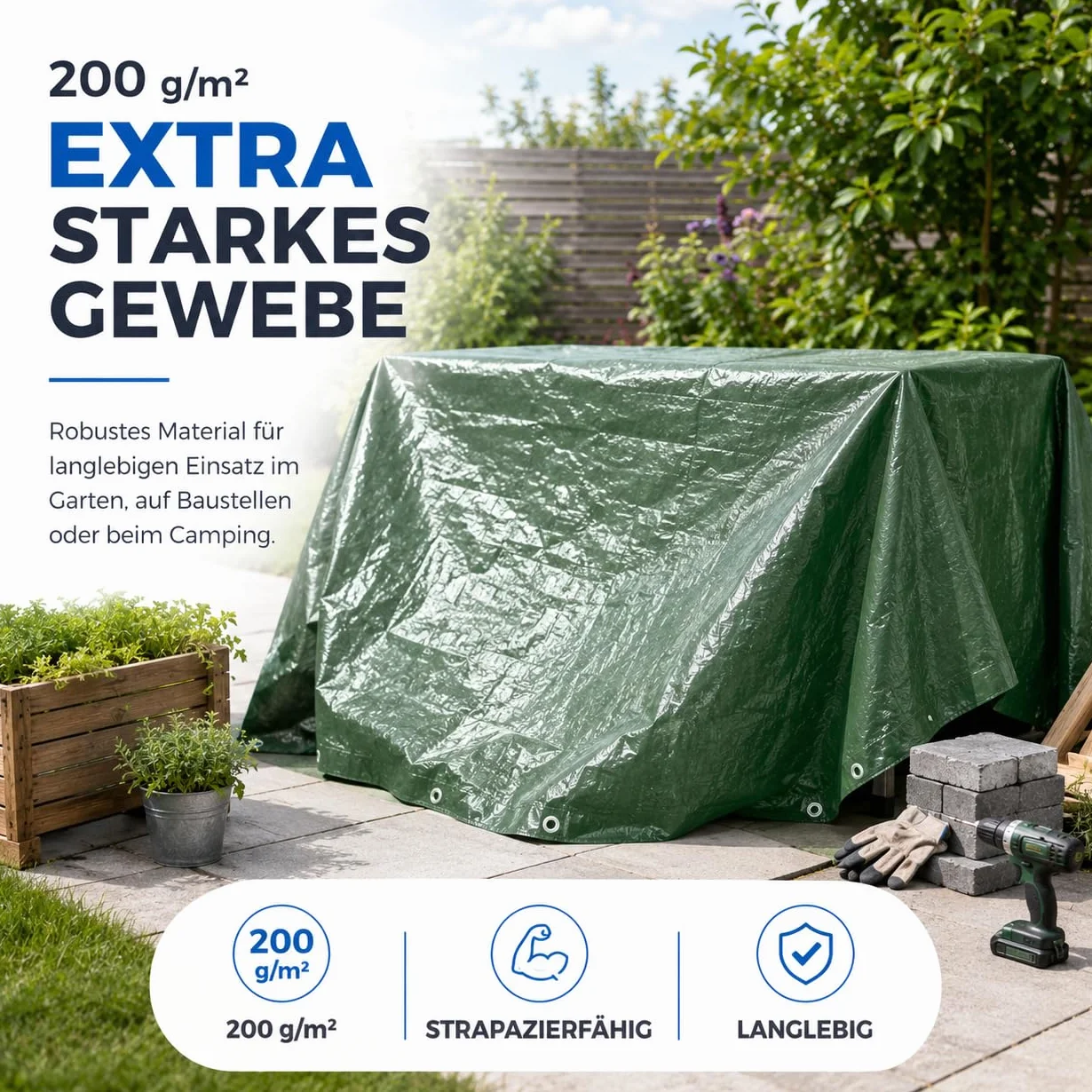 Plandeka wodoszczelna 2m x 2m namiotowa budowlana ogrodowa