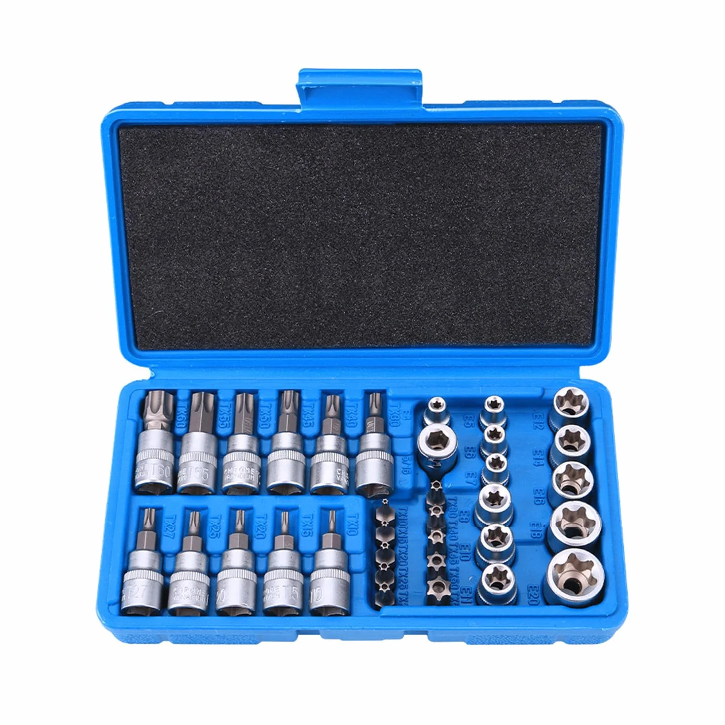 Zestaw 34 kluczy nasadowych Torx, nasadek Torx, do naprawy samochodu, roweru, niebieski