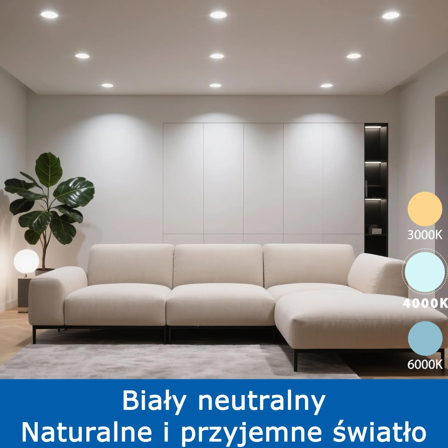 Reflektory LED Wpuszczane Sufitowe, Białe Neutralne 4000 K, Otwór 68 mm, Wodoodporne IP44, 5 W 400 lm 220-240 V, Średnica 90 mm, Wewnętrzna Łazienka Kuchenna, Zestaw 40 Sztuk