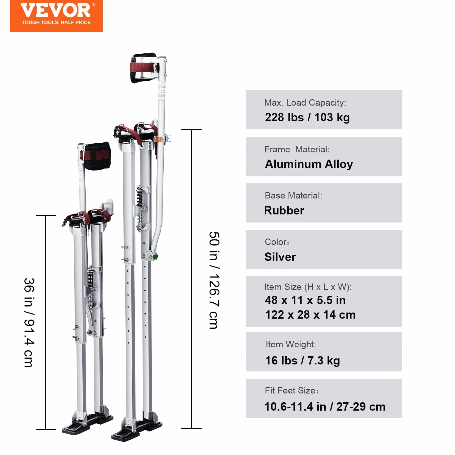 VEVOR Regulowane deski do ścianek działowych 91,4-126,7 cm Płyta aluminiowa Obciążenie 103 kg