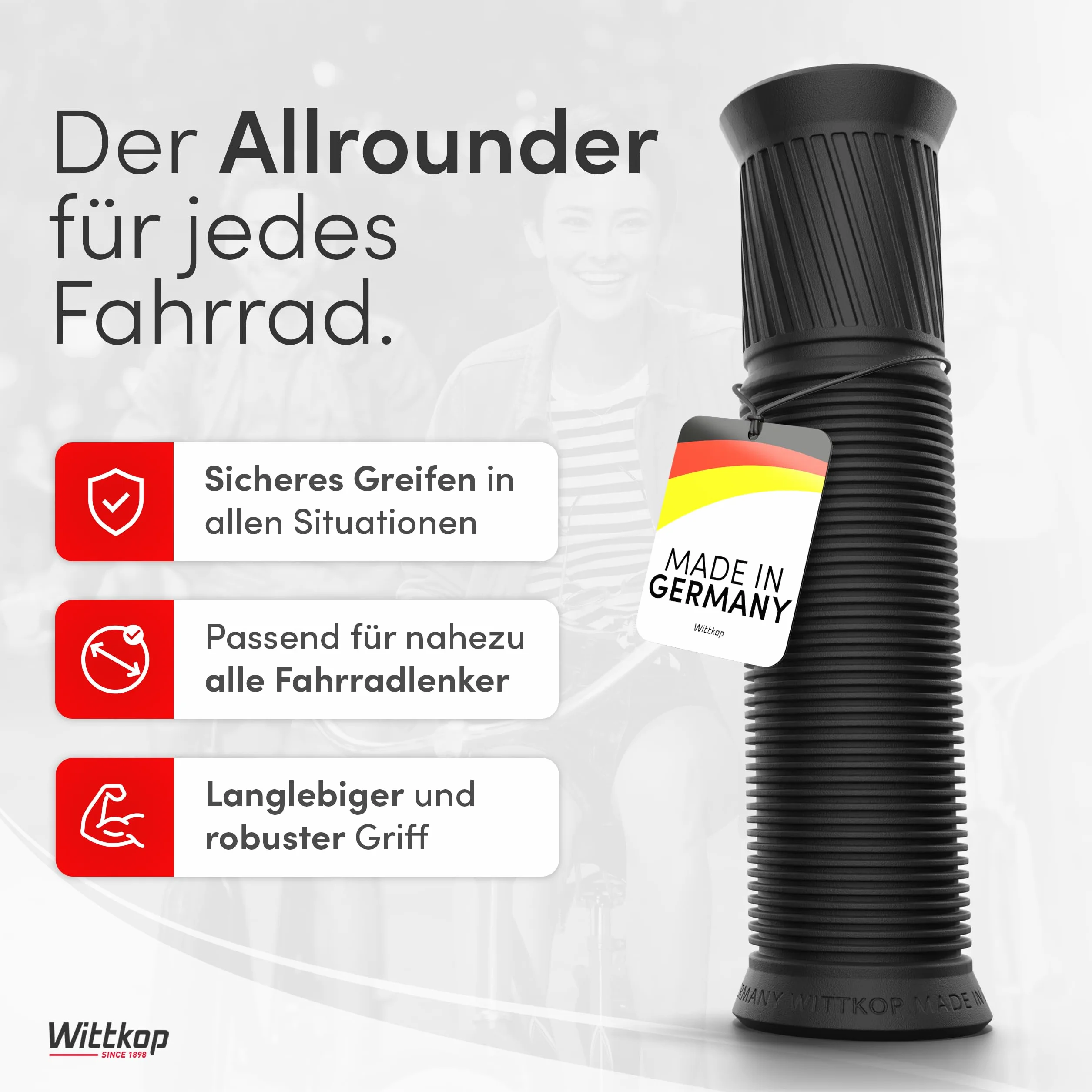Wittkop Standardowe uchwyty do kierownicy rowerowej o ergonomicznym wzornictwie i komforcie 2-strefowym | uchwyty MTB Made in Germany I odporne na promieniowanie UV i warunki atmosferyczne, z efektem