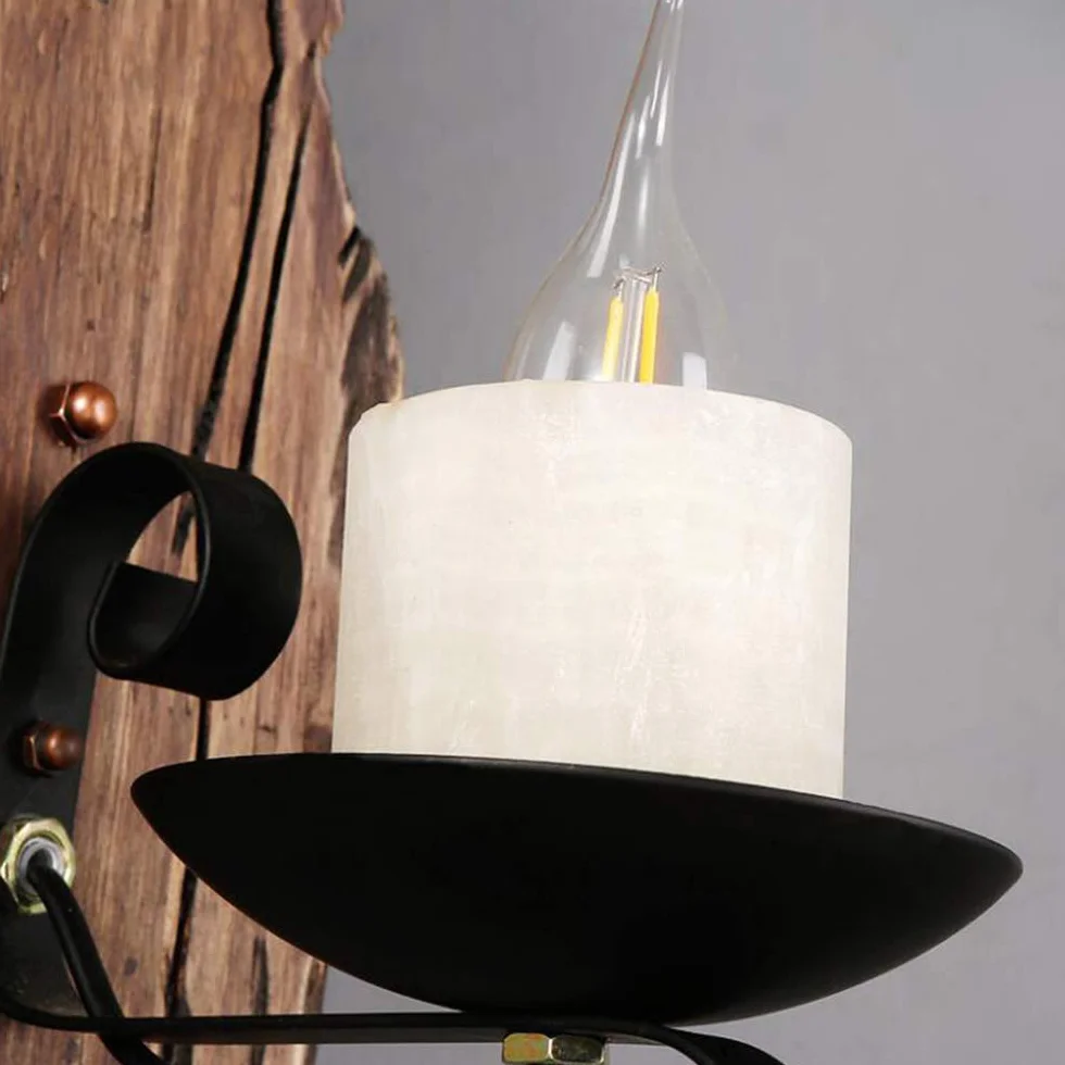 Retro drewniana lampa ścienna kinkiet E27 antyczna przemysłowa rustykalny klosz szklany Vintage Loft Deco salon restauracja Bar korytarz