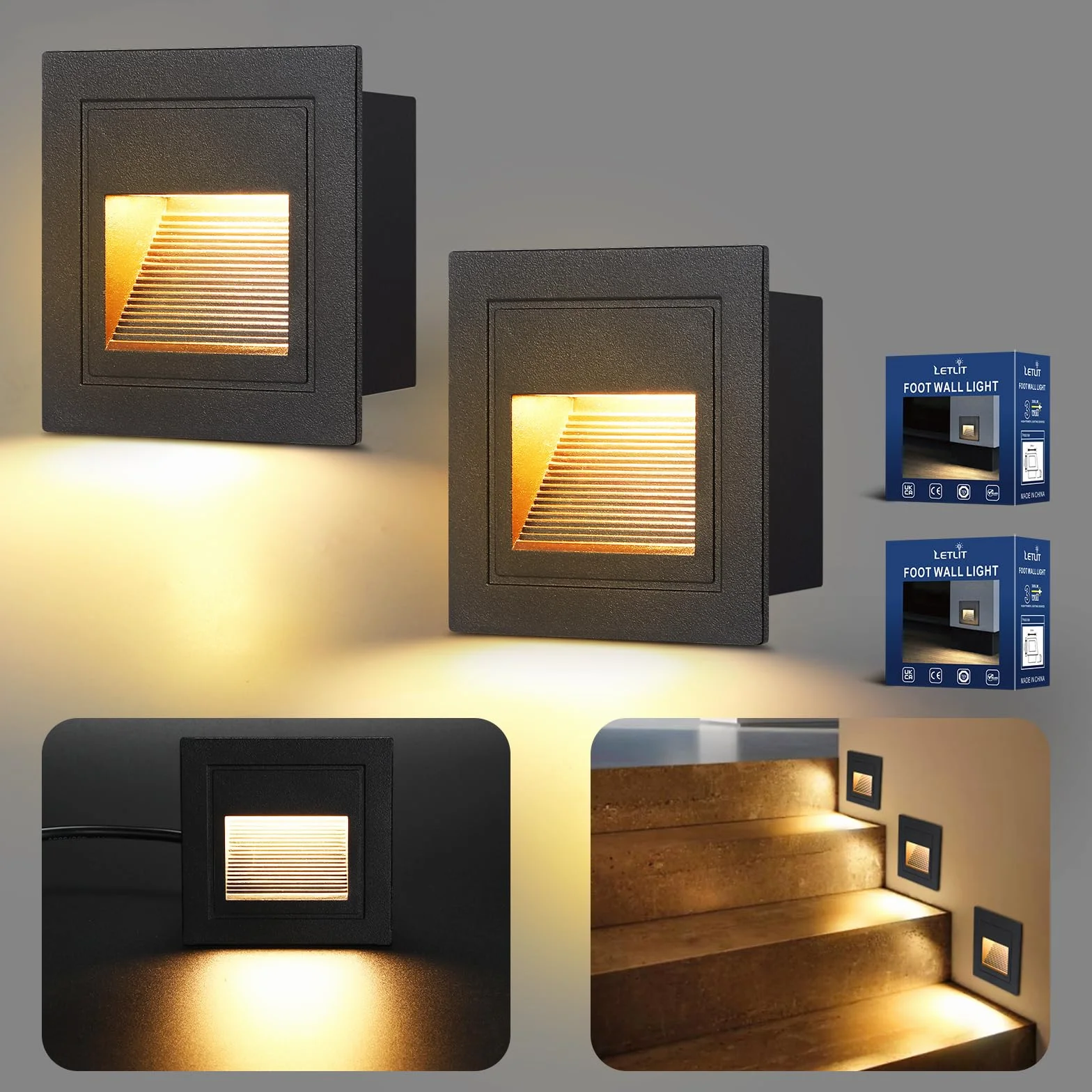 Oświetlenie schodów LED 3W 230V 3000K 85x85mm IP65 300lm Zestaw 2 szt.