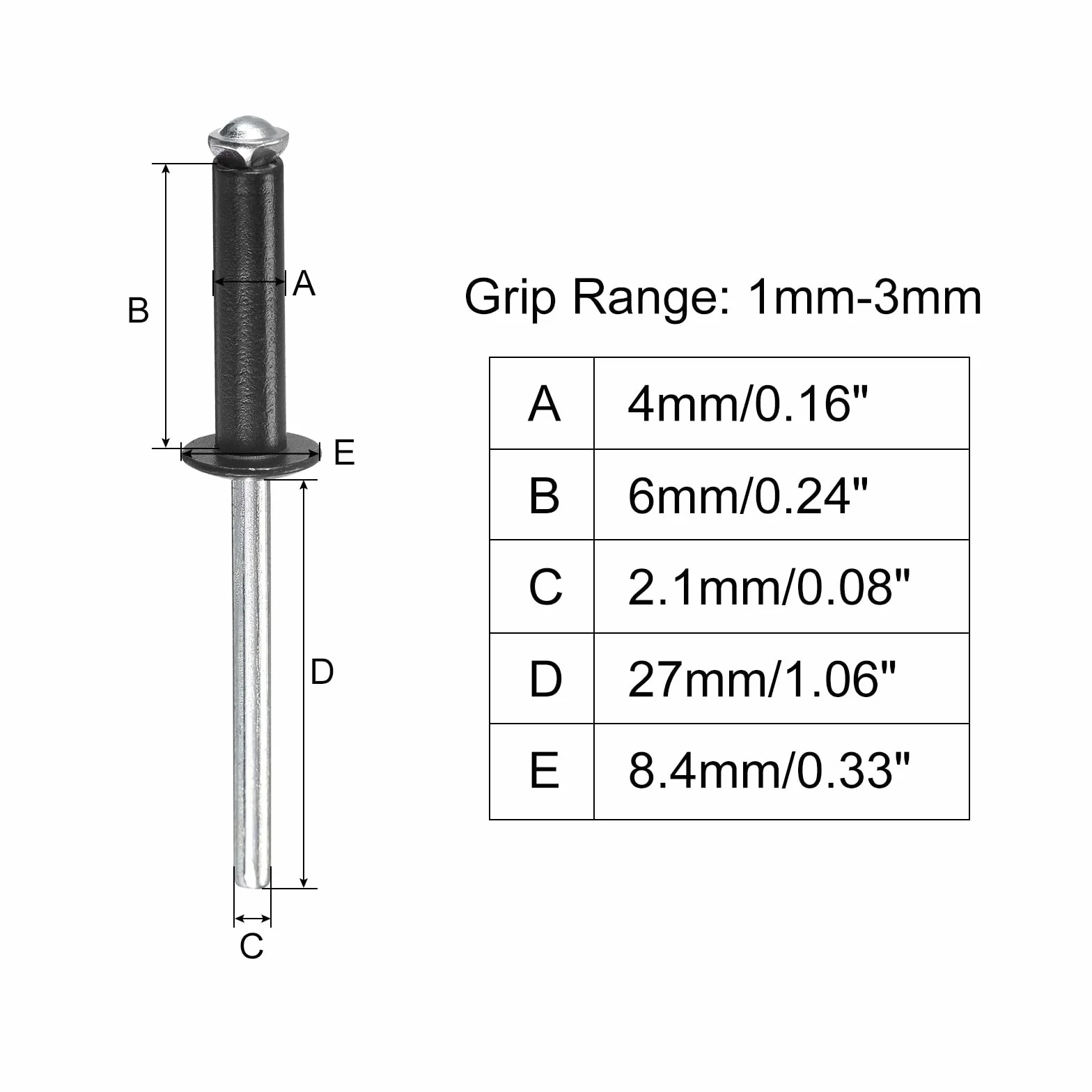 Nity zrywalne 4 mm x 6 mm płaskie okrągła główka do metalu czarne 25 szt.