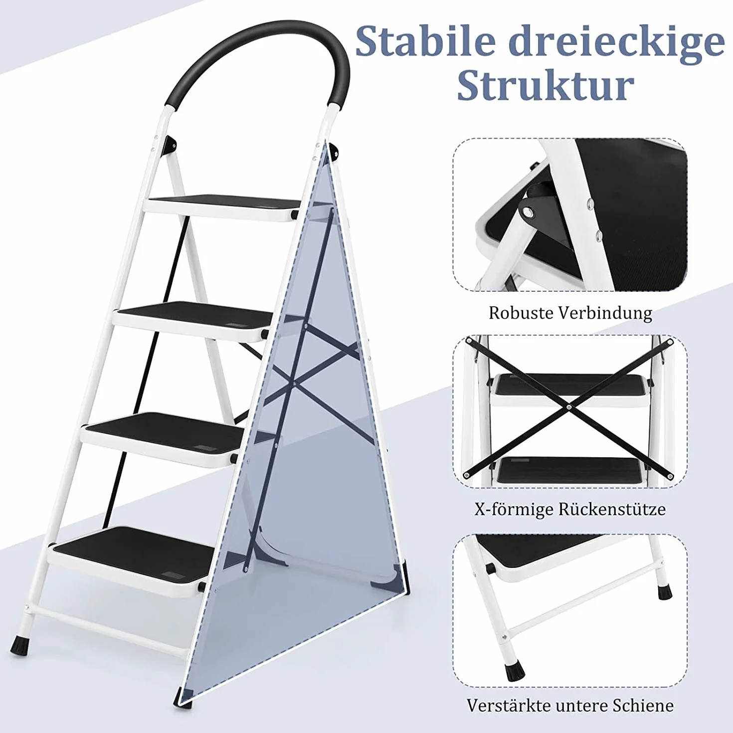 COSTWAY Drabina stojąca, 4-stopniowa, składana drabina, udźwig do 150 kg, składany podnóżek, z poręczą i antypoślizgową platformą, drabina domowa do domu, biura, garażu, czarna