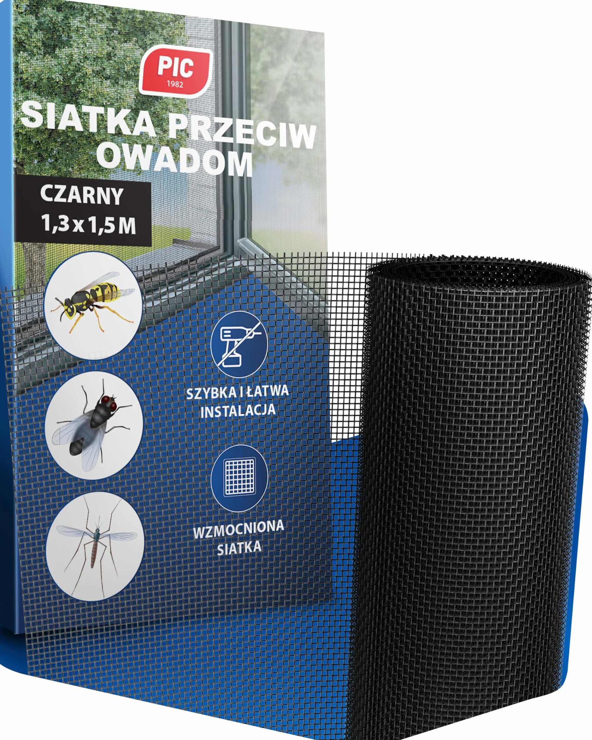 PIC Regulowana moskitiera okienna 130x150cm z drobną siatką i taśmą samoprzylepną